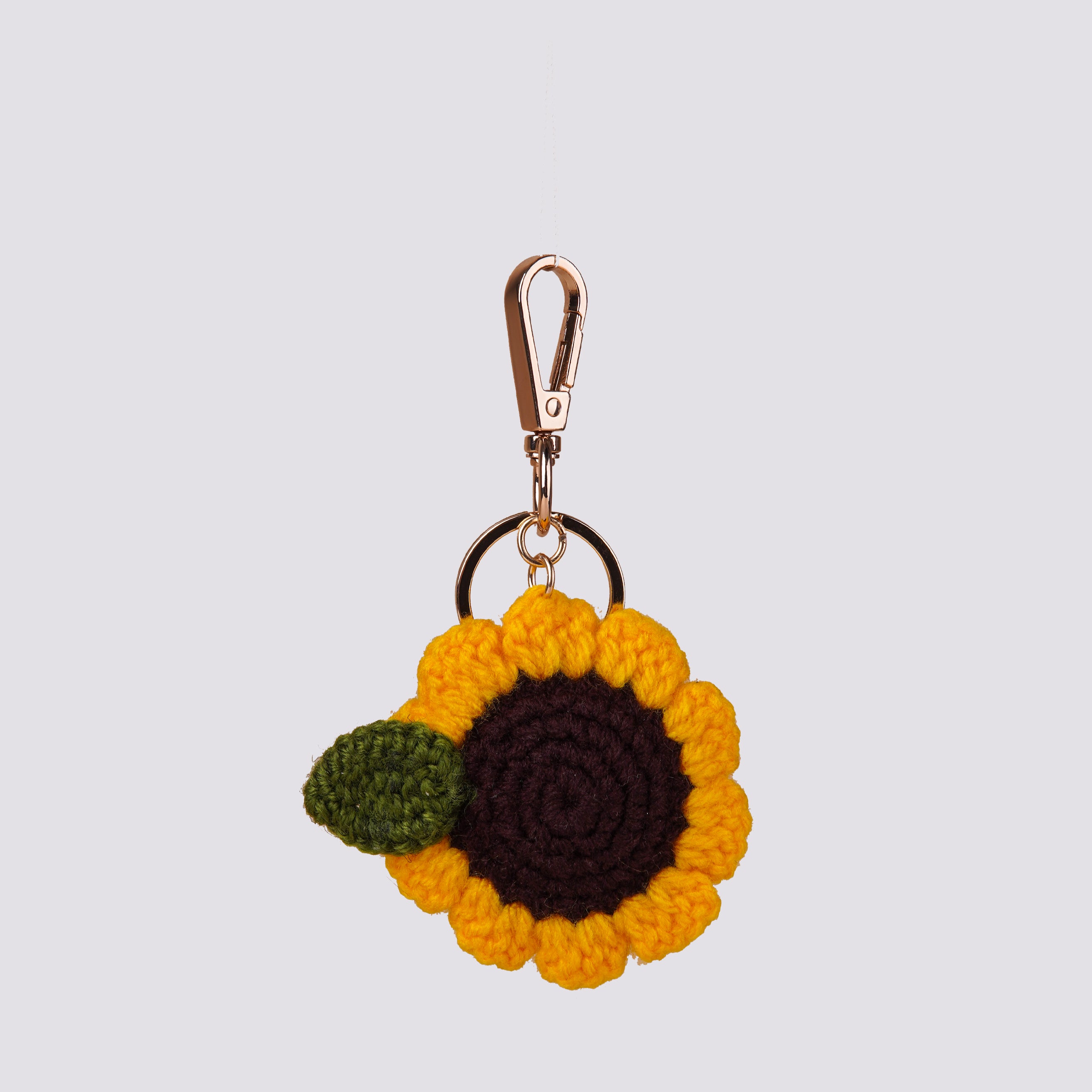 The Sunflower Hand Crochet Gold Charm Keyring