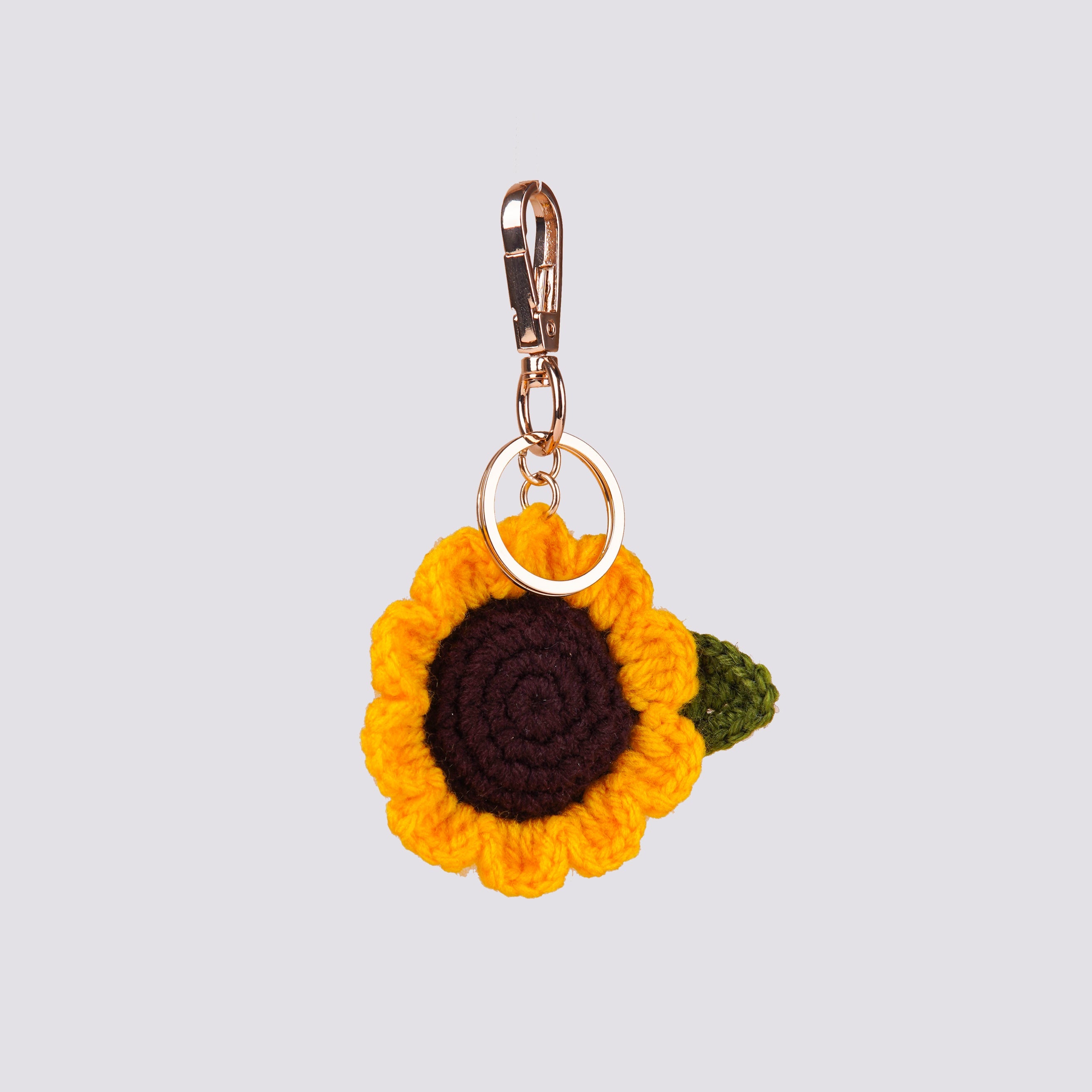 The Sunflower Hand Crochet Gold Charm Keyring