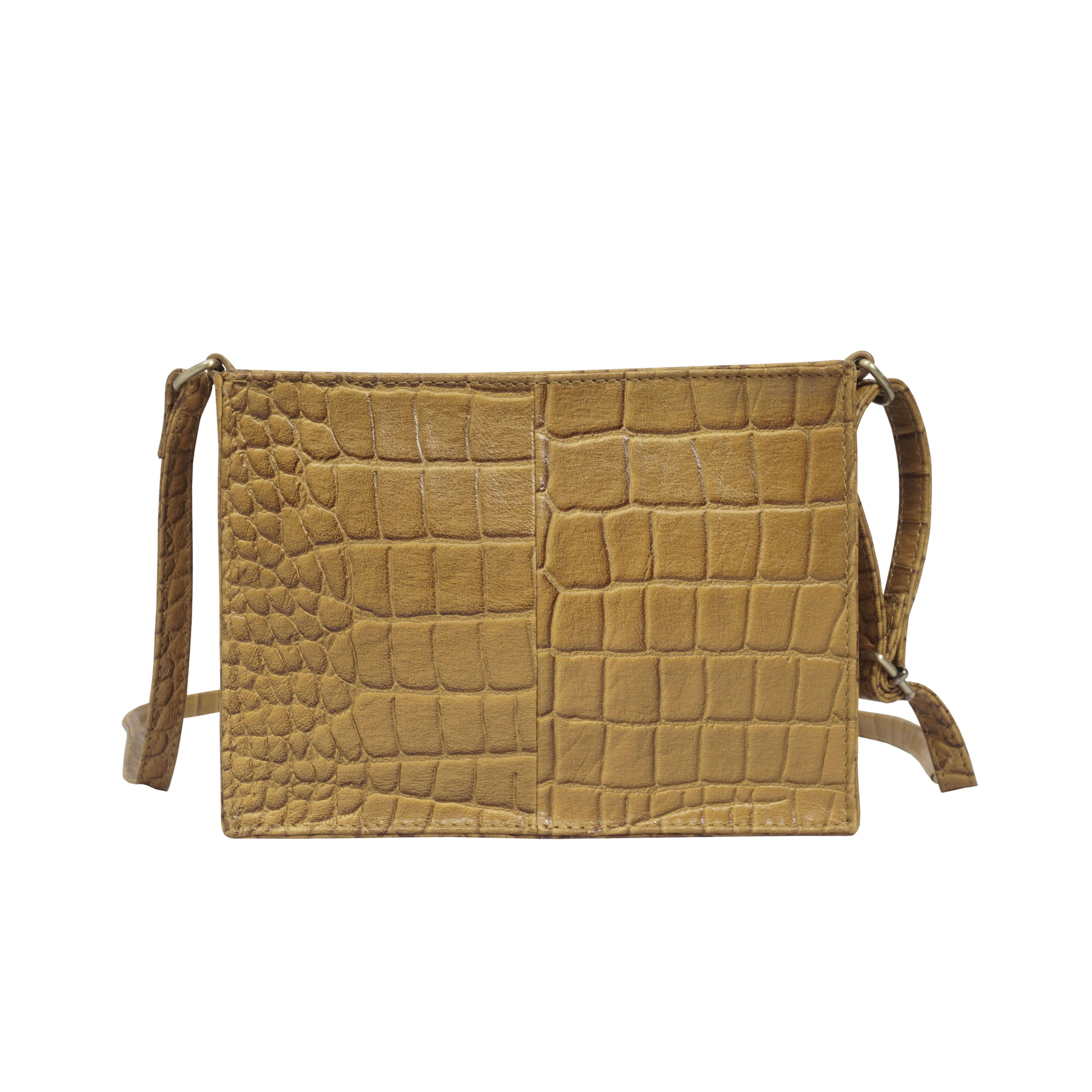 'SUSAN' Mustard Croc Real Leather Rectangle Box Crossbody Bag