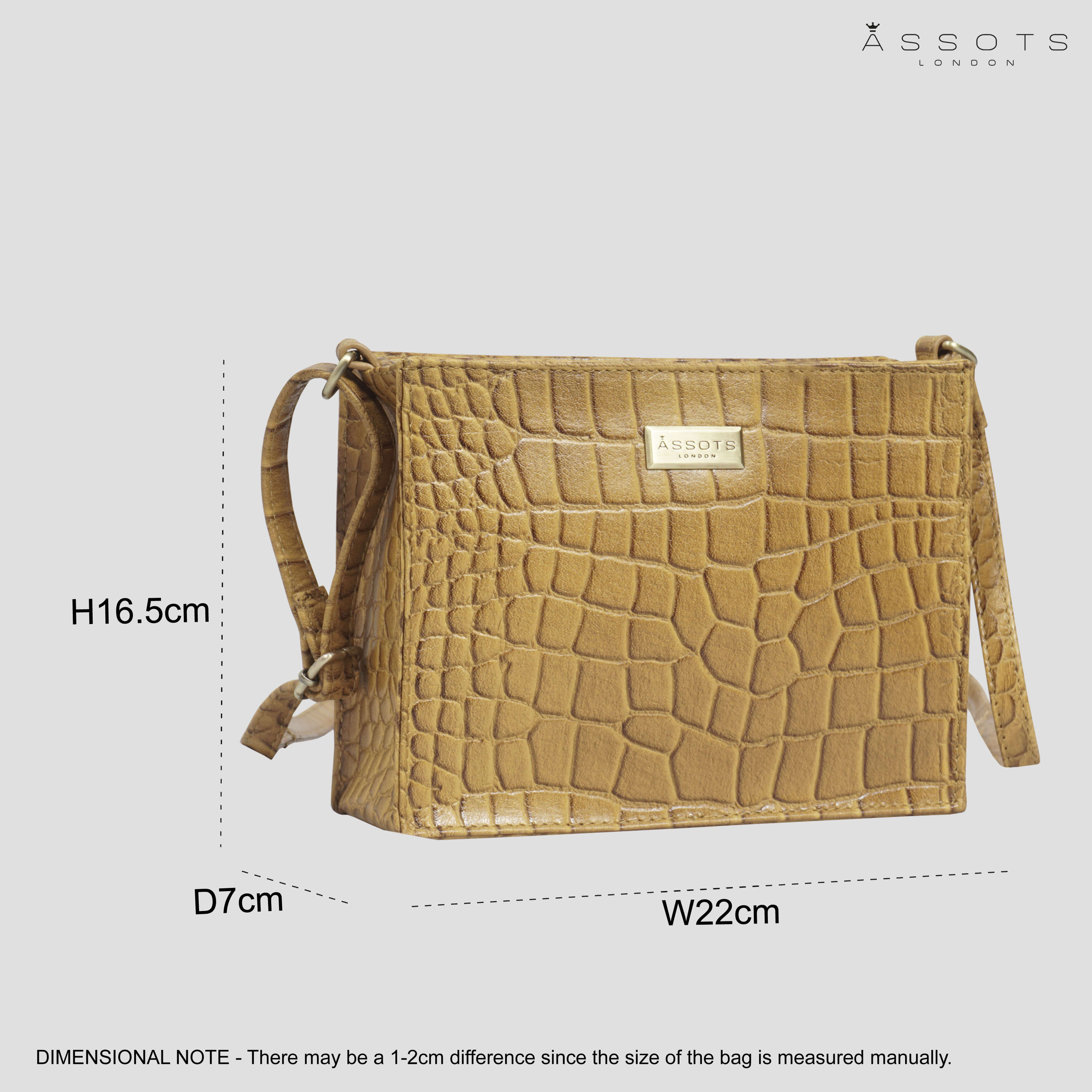 'SUSAN' Mustard Croc Real Leather Rectangle Box Crossbody Bag