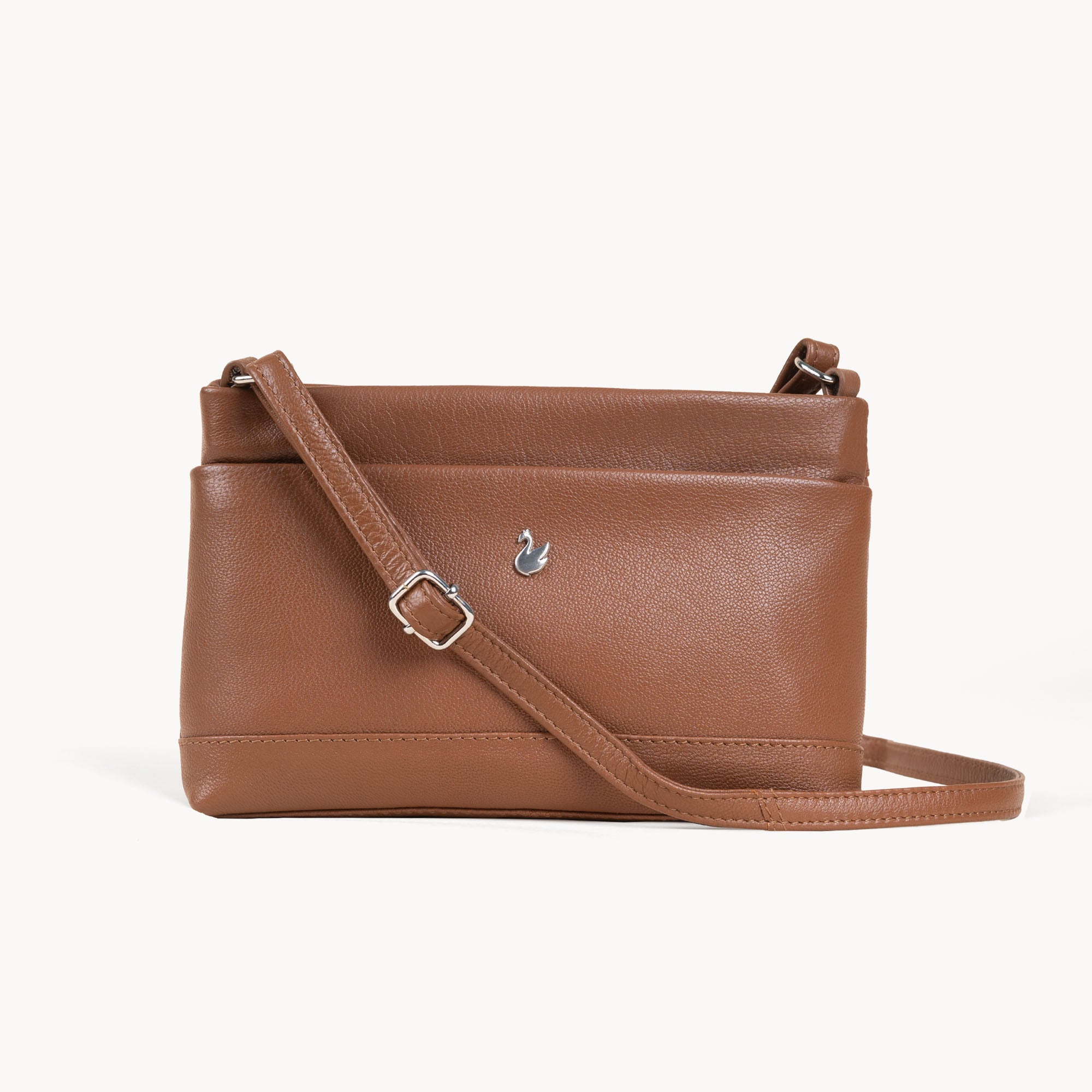'SANDRA' Tan Soft Nappa Full Grain Real Leather Crossbody Bag
