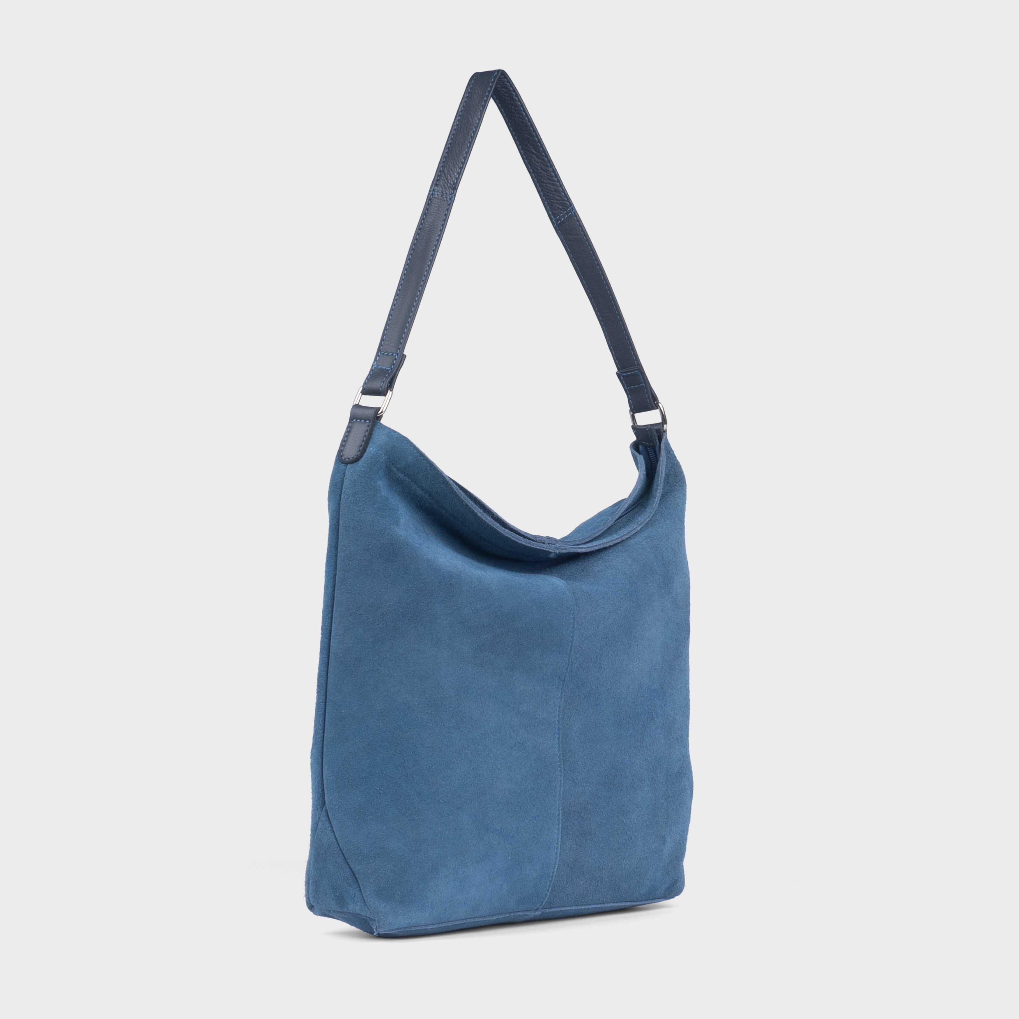 'TINA' Navy Suede Real Leather Unlined Slouchy Shopper Tote Bag