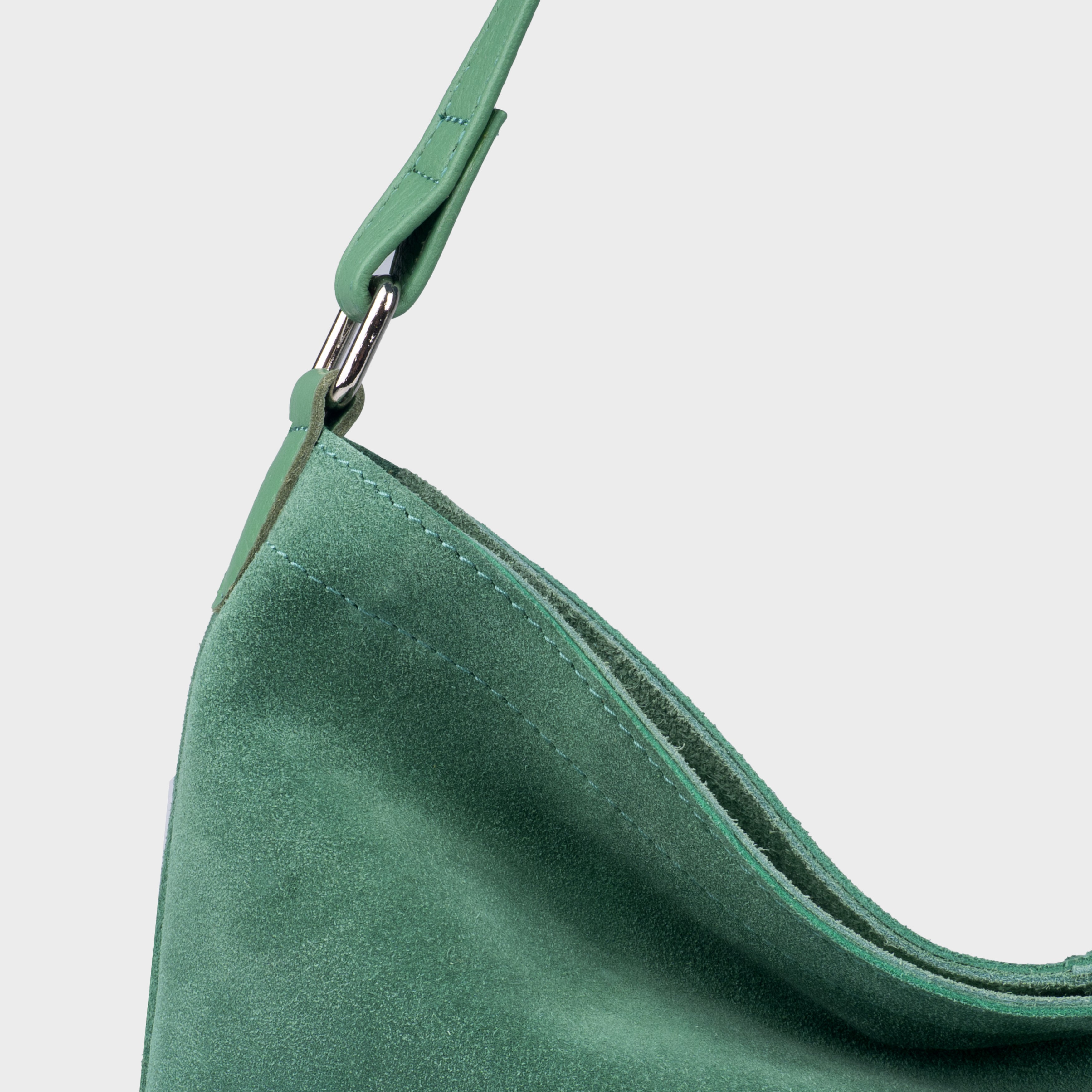 'TINA' Green Suede Real Leather Unlined Slouchy Shopper Tote Bag