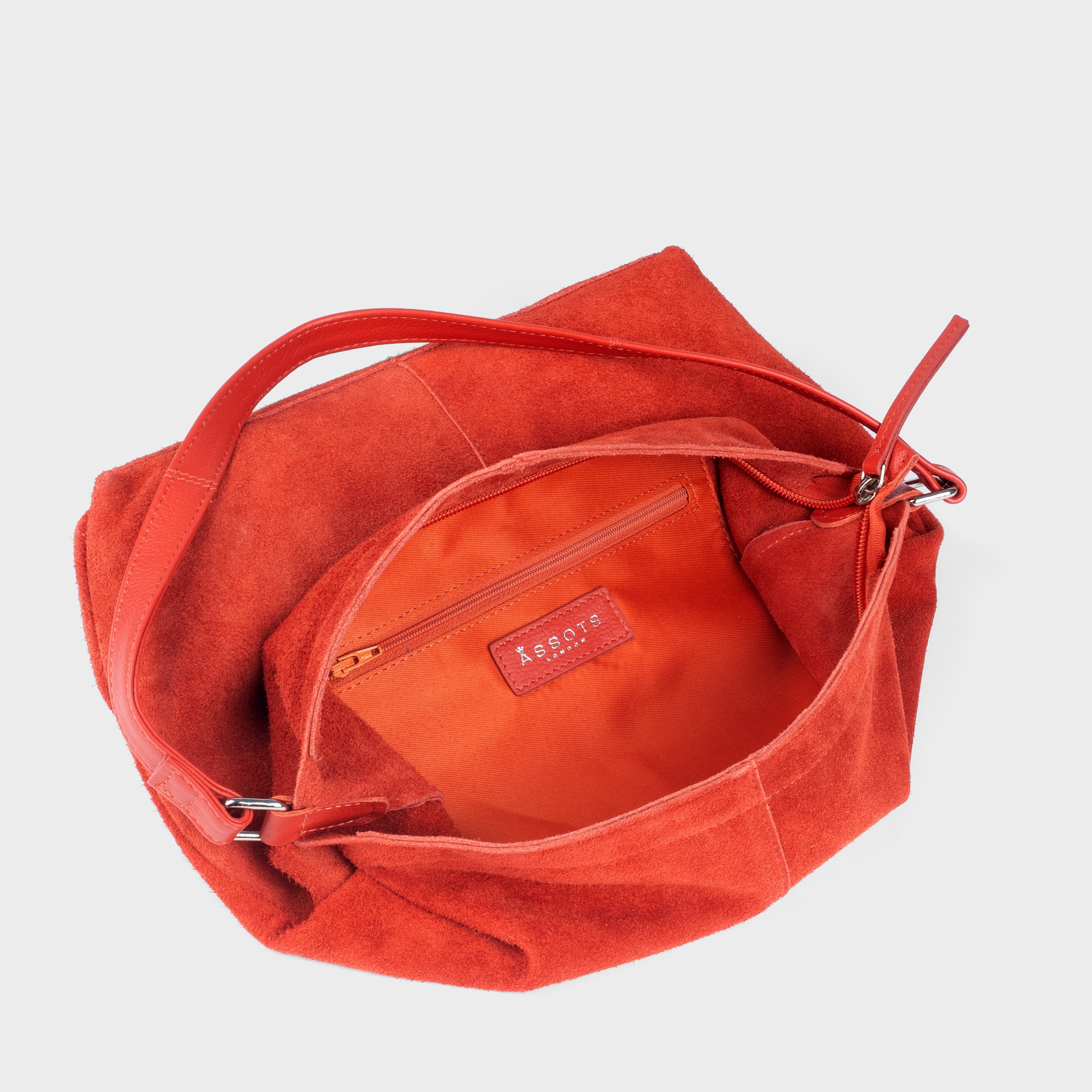 'TINA' Red Suede Real Leather Unlined Slouchy Shopper Tote Bag