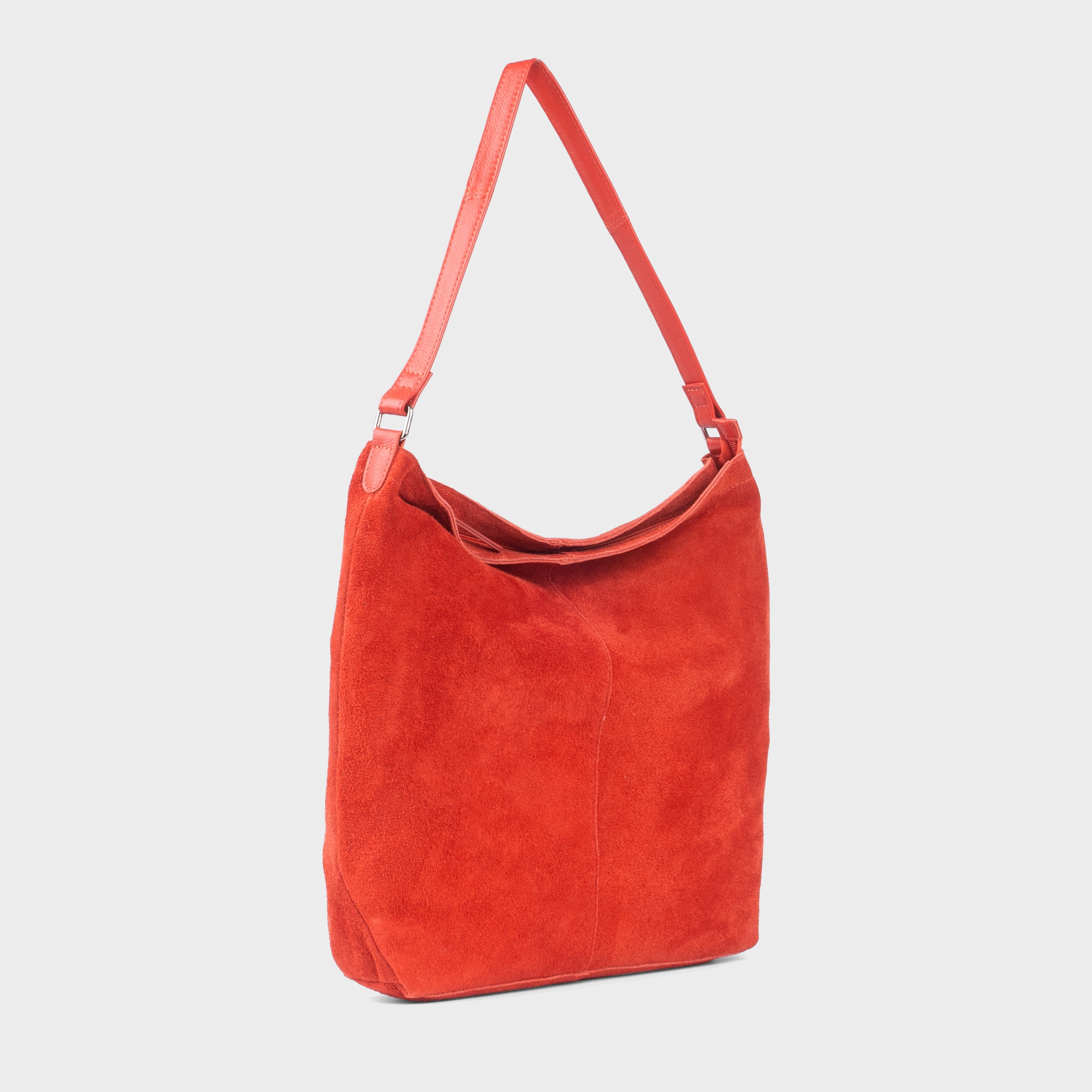'TINA' Red Suede Real Leather Unlined Slouchy Shopper Tote Bag