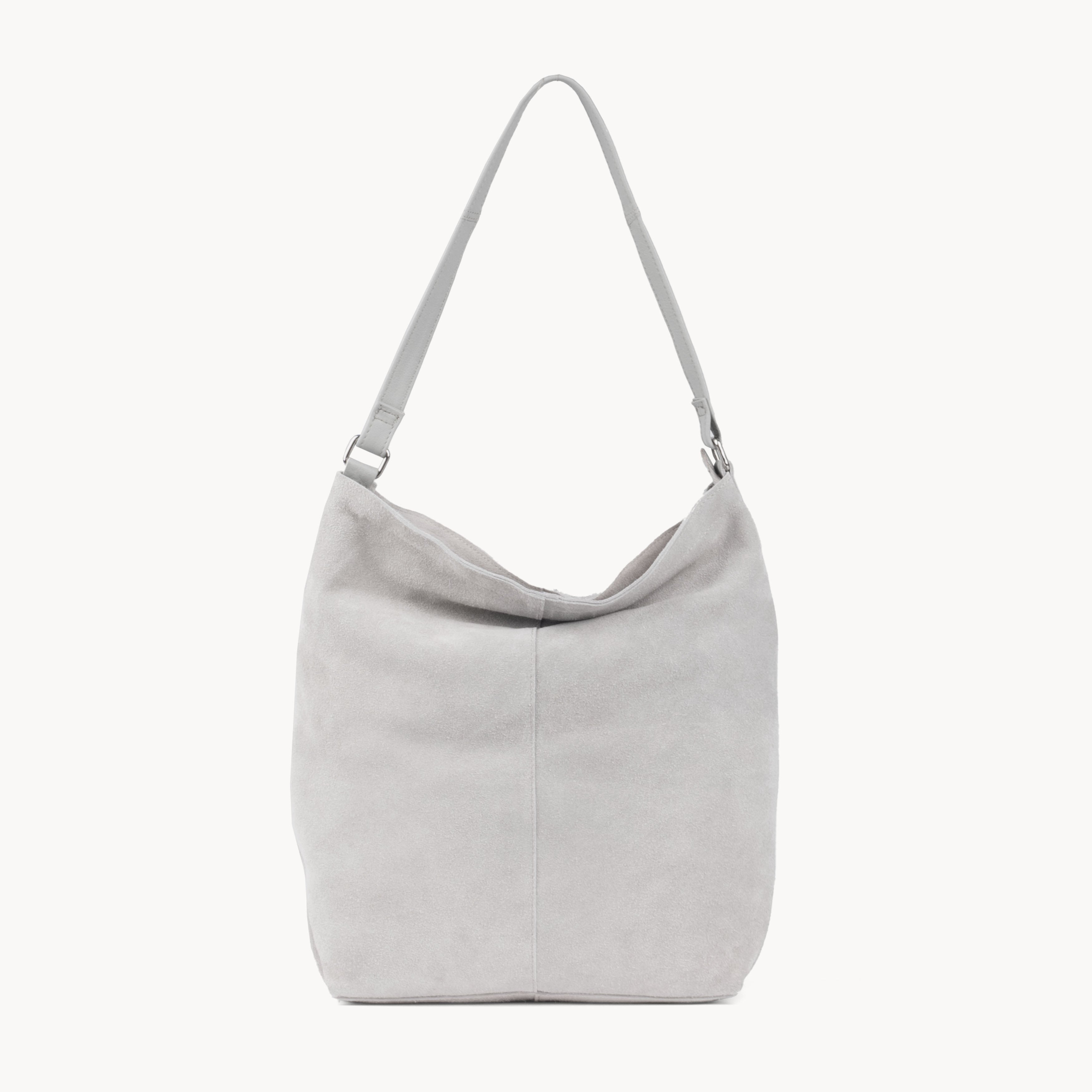 'TINA' Grey Suede Real Leather Unlined Slouchy Shopper Tote Bag