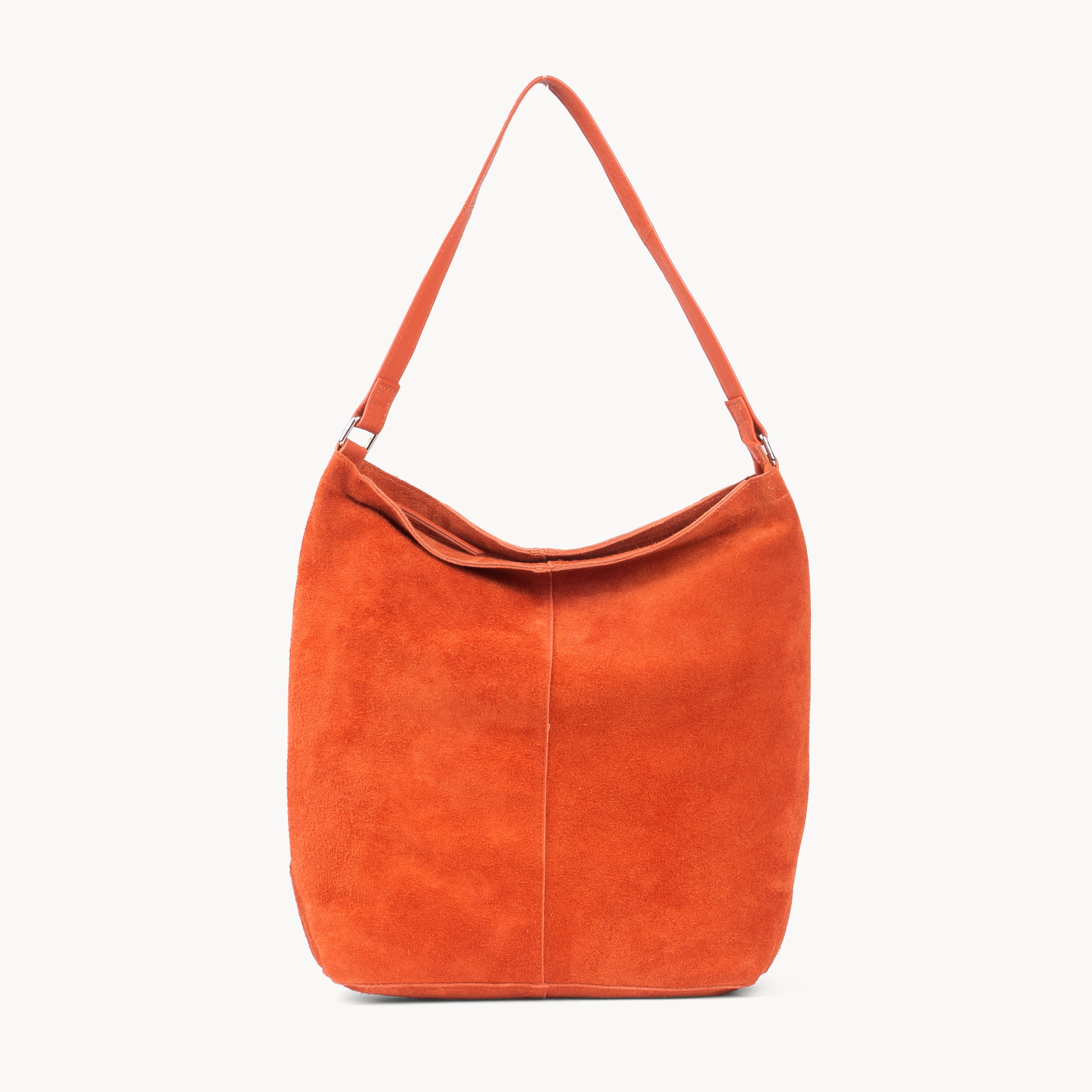 'TINA' Orange Suede Real Leather Unlined Slouchy Shopper Tote Bag