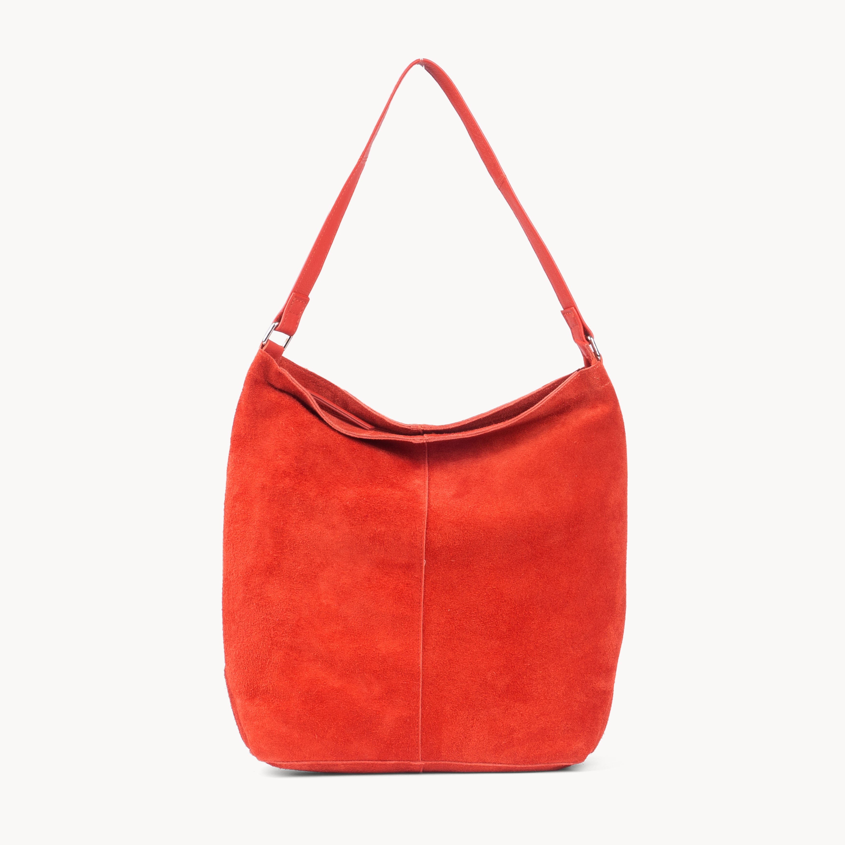 'TINA' Red Suede Real Leather Unlined Slouchy Shopper Tote Bag