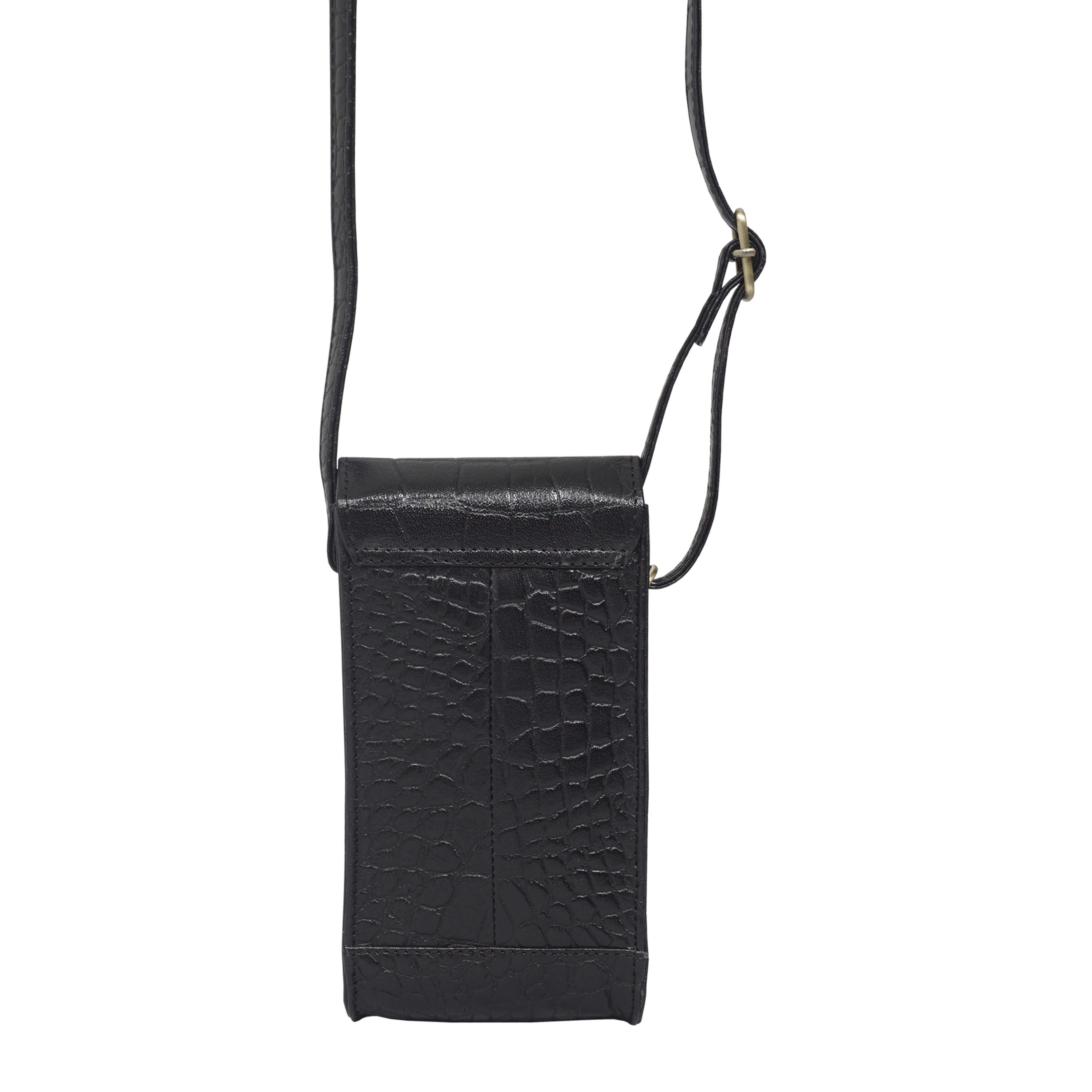 'TRACY' Black Croc Real Leather Crossbody Phone Bag