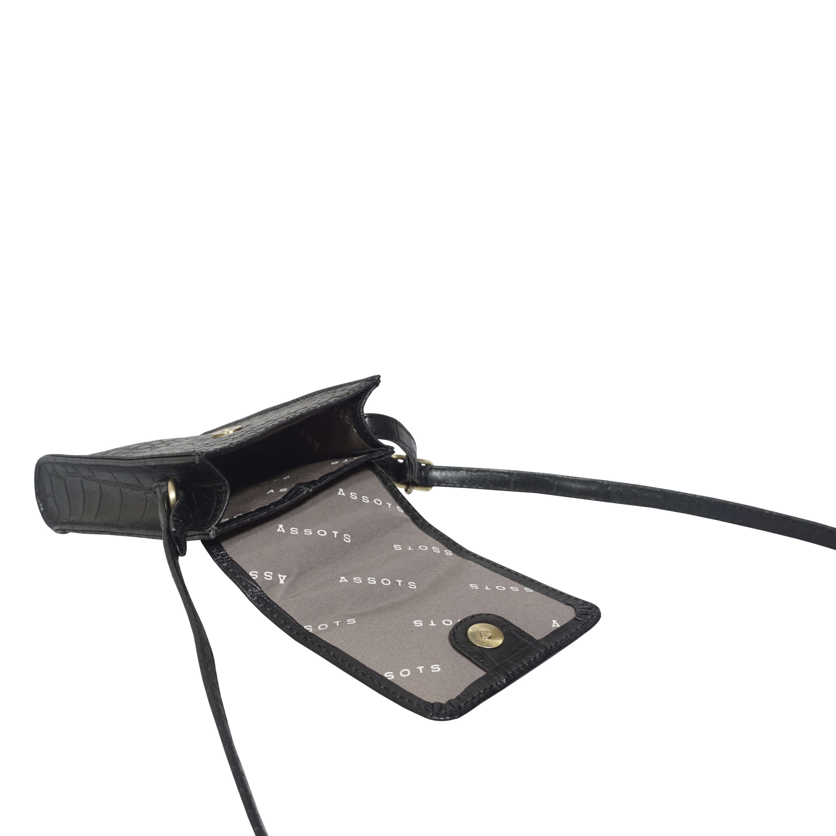 'TRACY' Black Croc Real Leather Crossbody Phone Bag