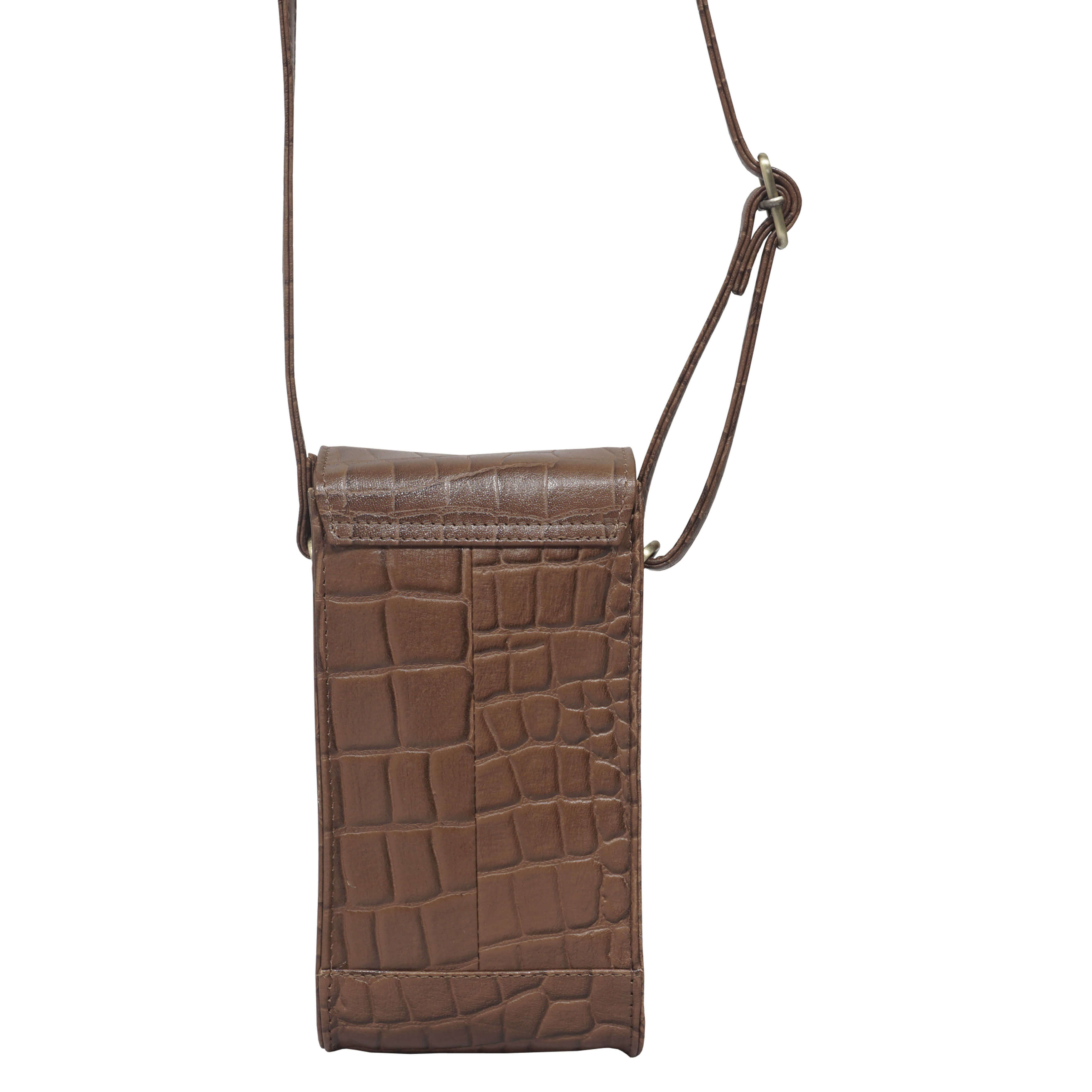 'TRACY' Tan Croc Real Leather Crossbody Phone Bag
