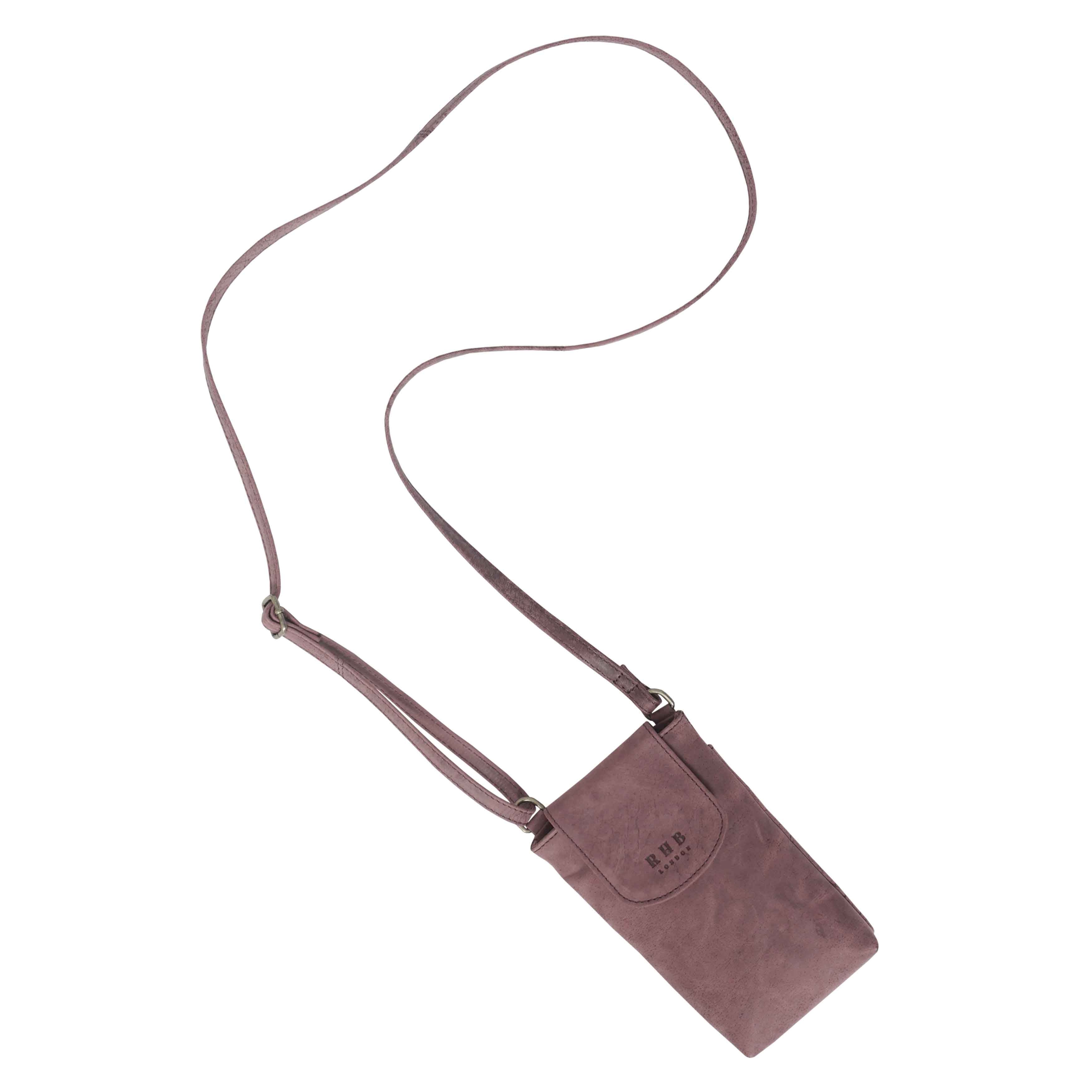 'THEA' Plum Distressed Real Leather Mobile Phone Crossbody Bag
