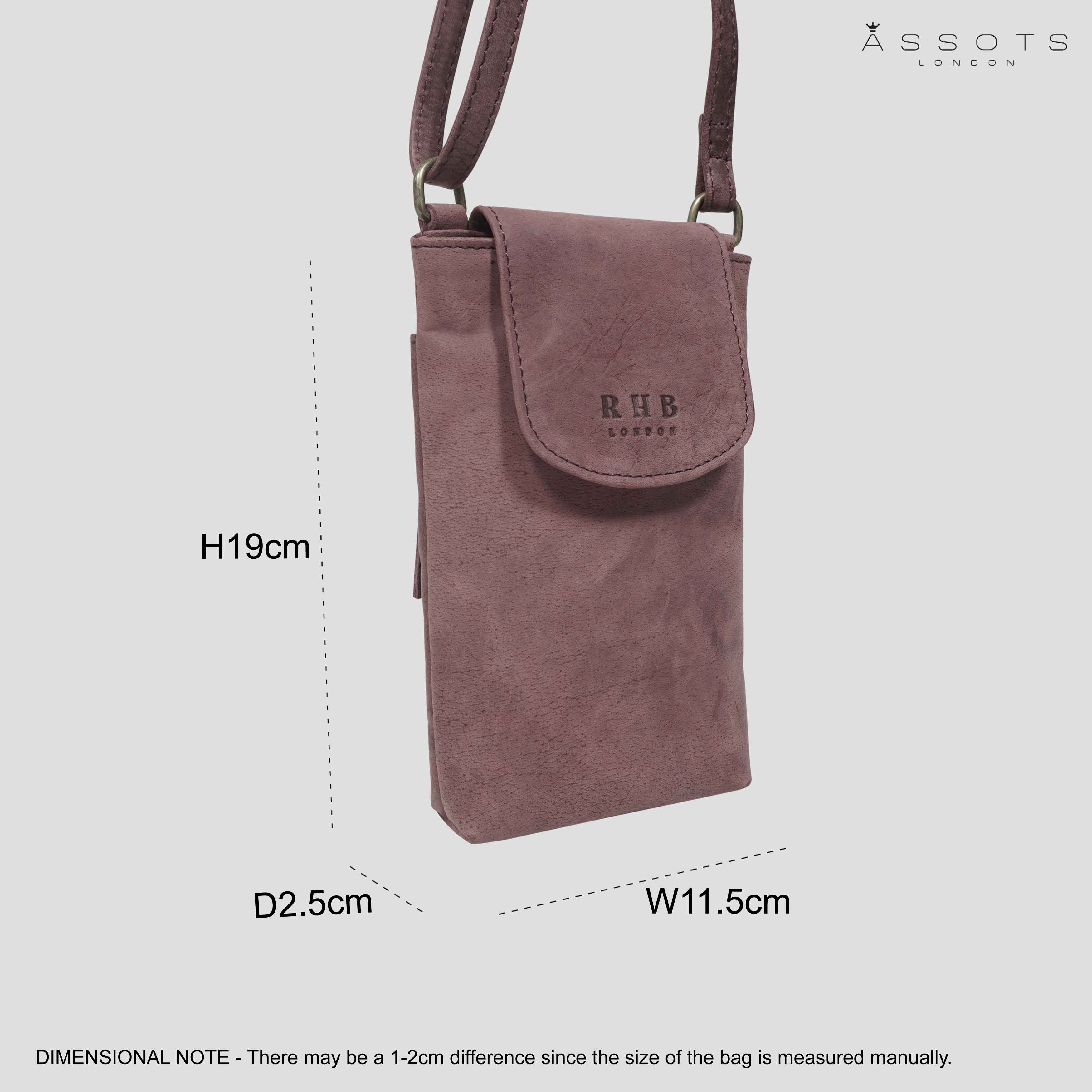 'THEA' Plum Distressed Real Leather Mobile Phone Crossbody Bag