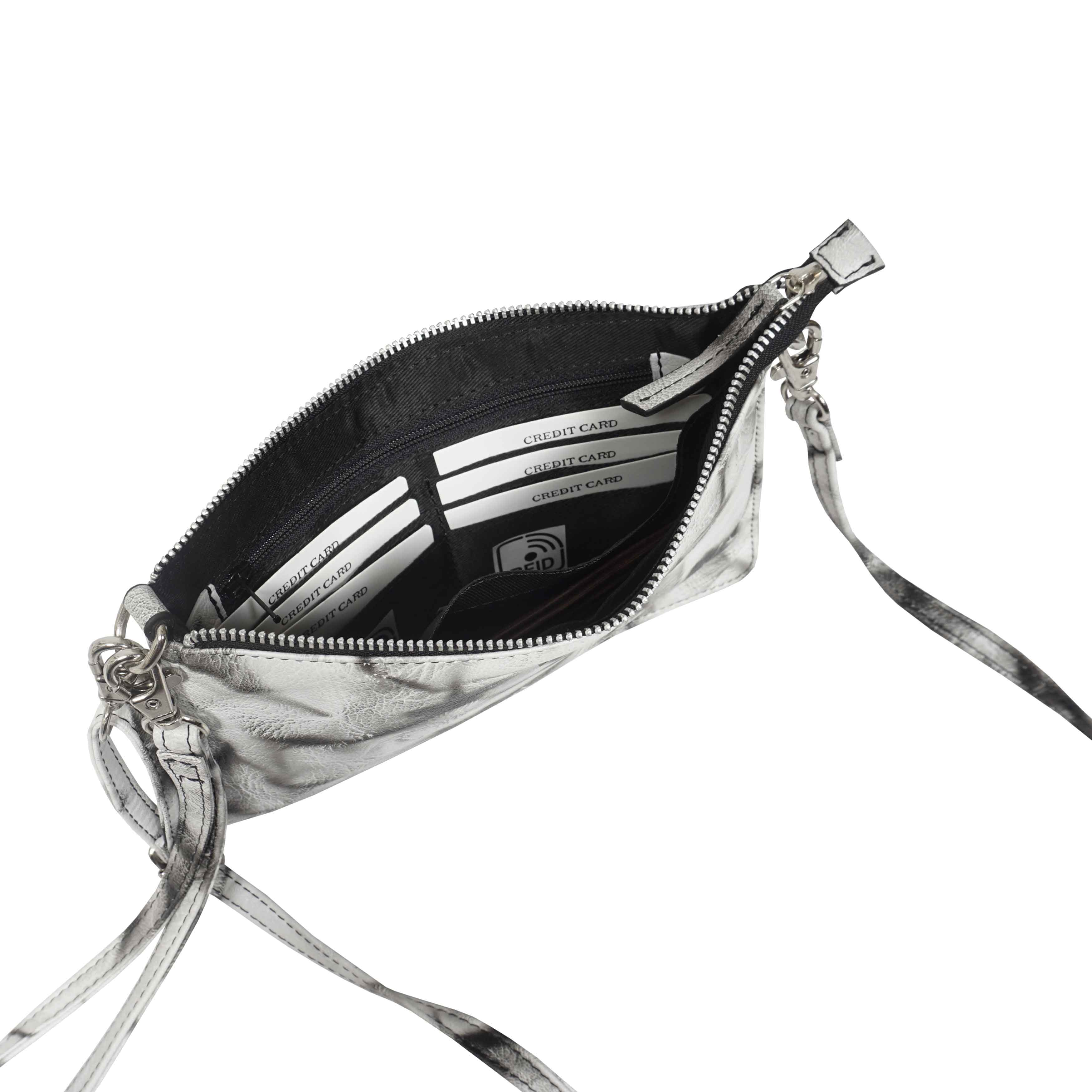 'TODD' Black & White Tie Dye Real Leather Crossbody Wristlet Bag