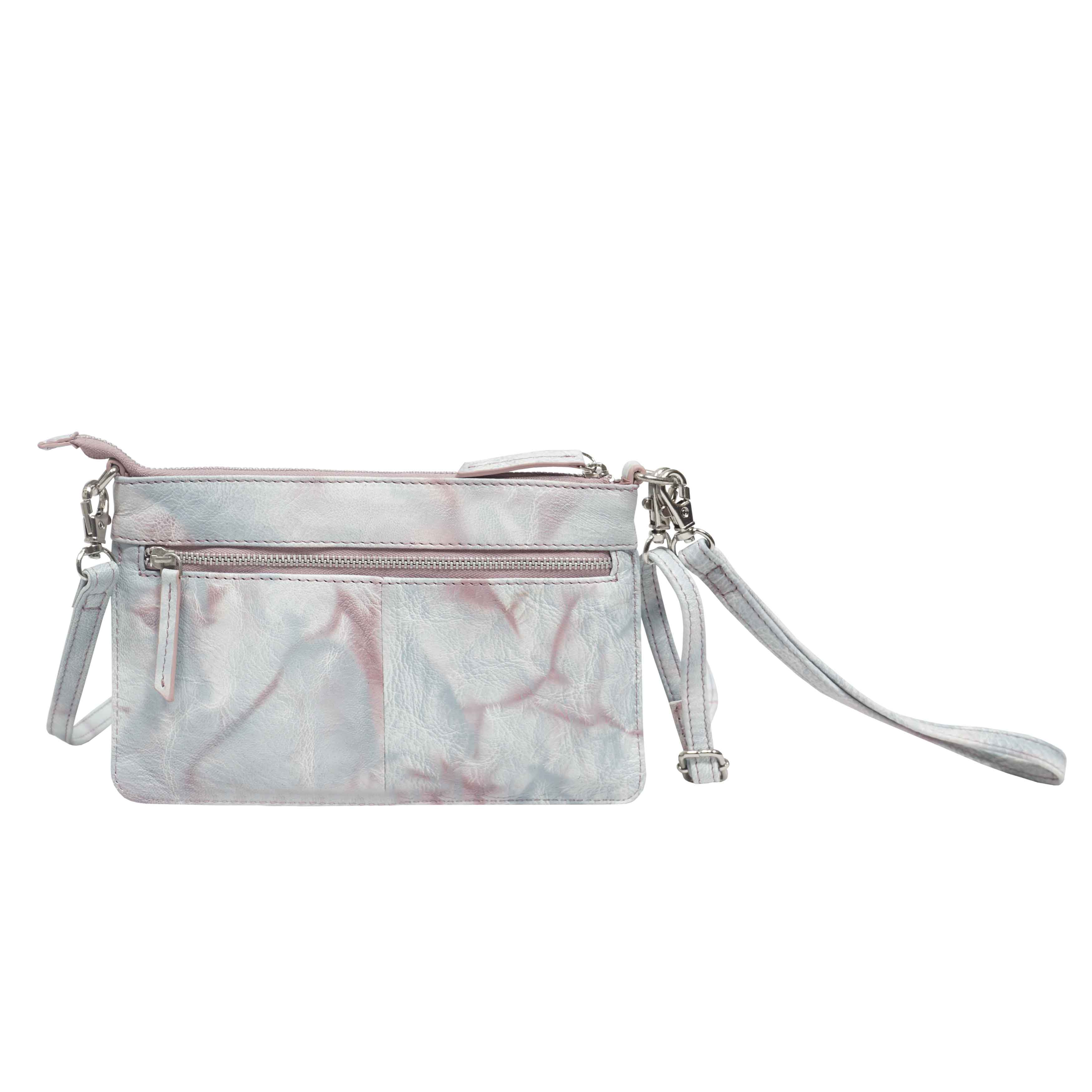 'TODD' Blue & Orchid Pink Tie Dye Real Leather Crossbody Wristlet Bag