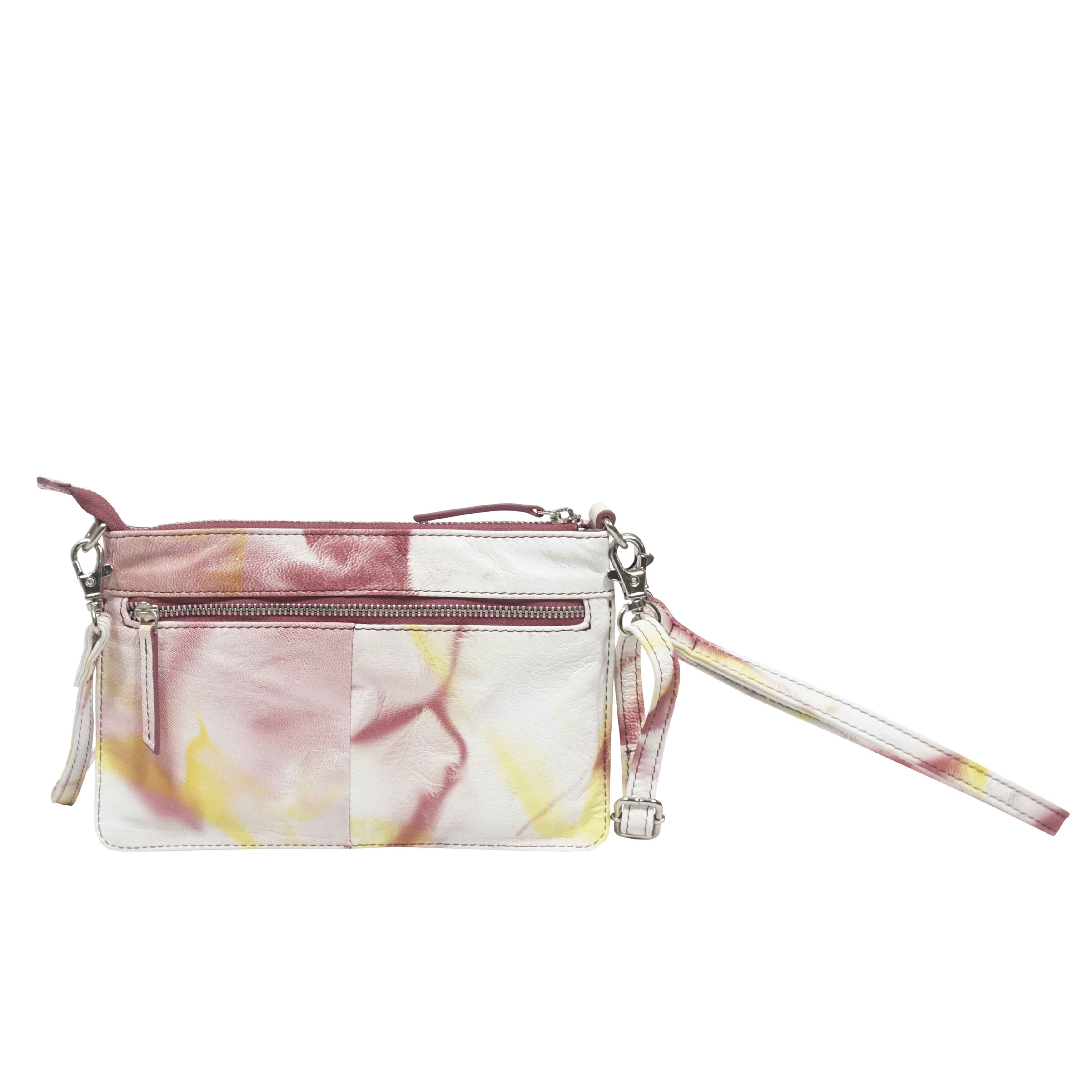 'TODD' Yellow & Red Tie Dye Real Leather Crossbody Wristlet Bag