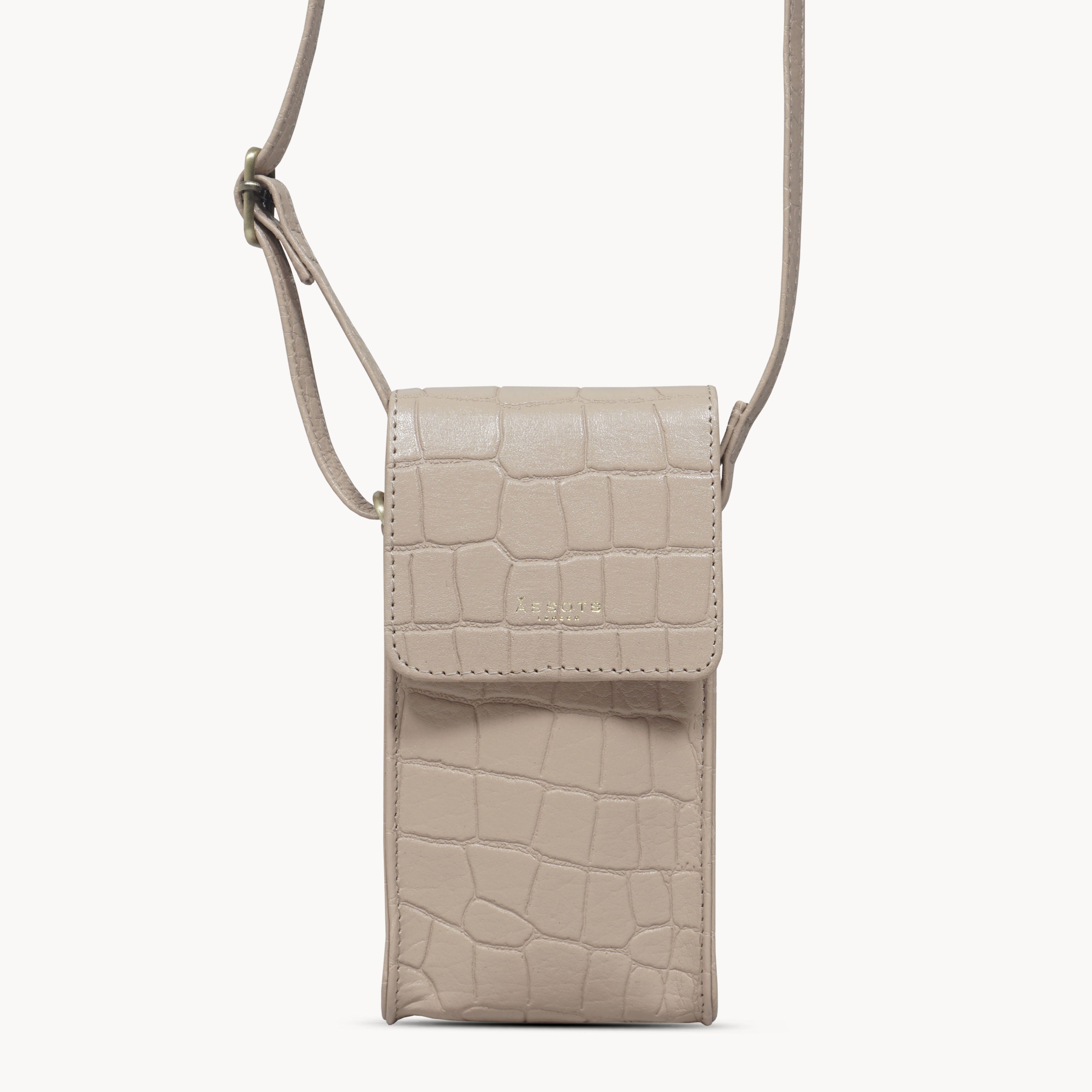 'TRACY' Nude Croc Real Leather Crossbody Phone Bag