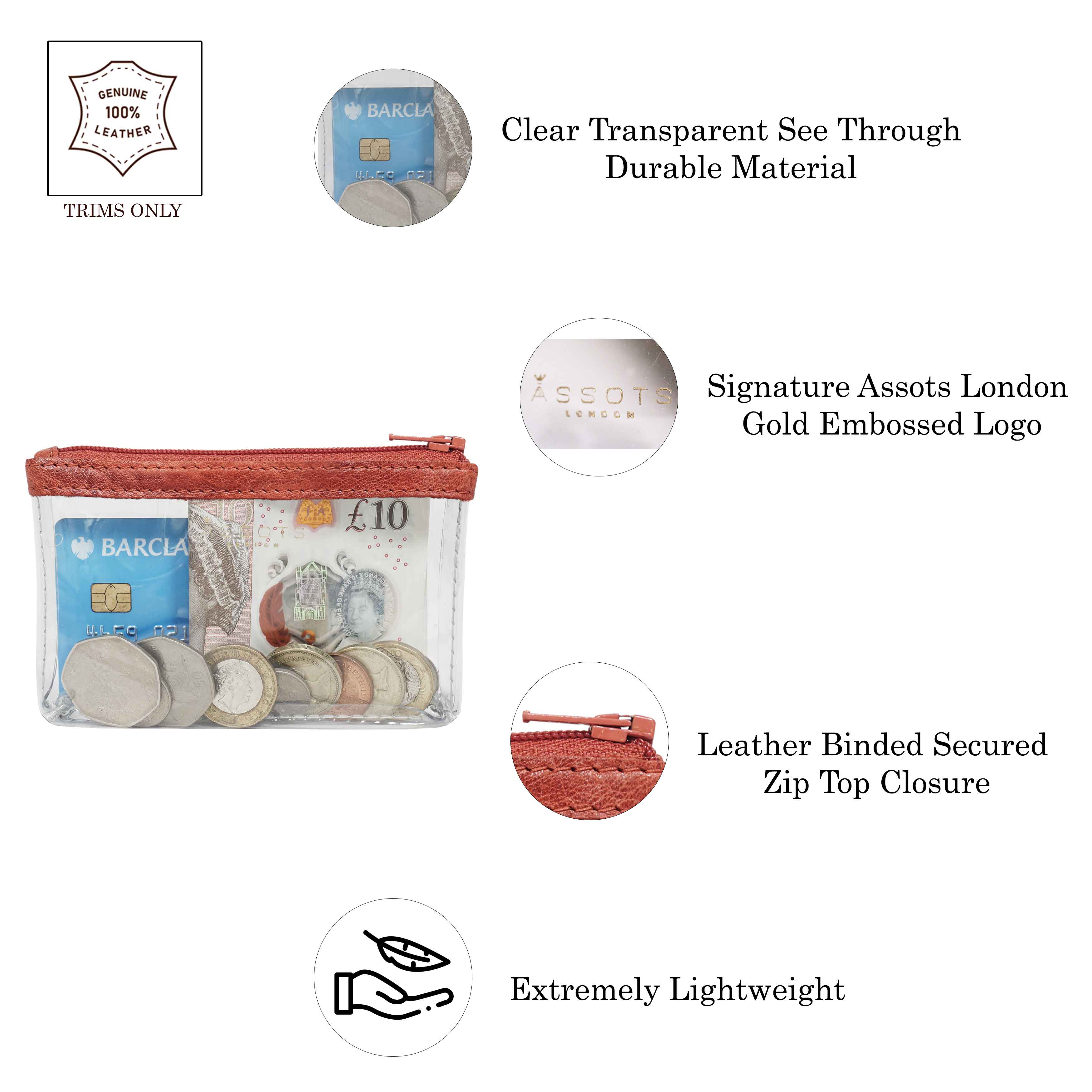 'DINAH' Transparent Zip Top Red Coin Purse