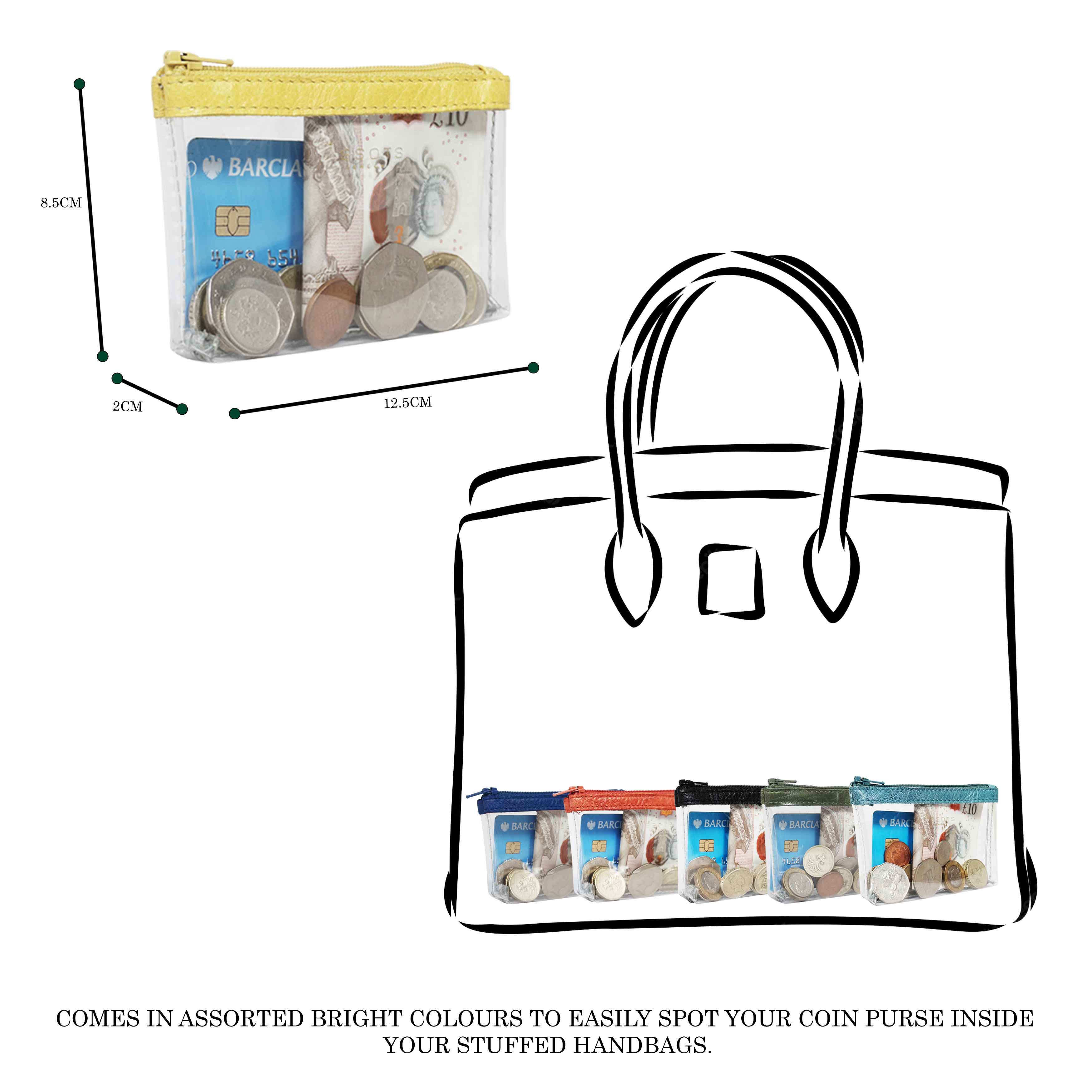 'DINAH' Transparent Zip Top Yellow Coin Purse