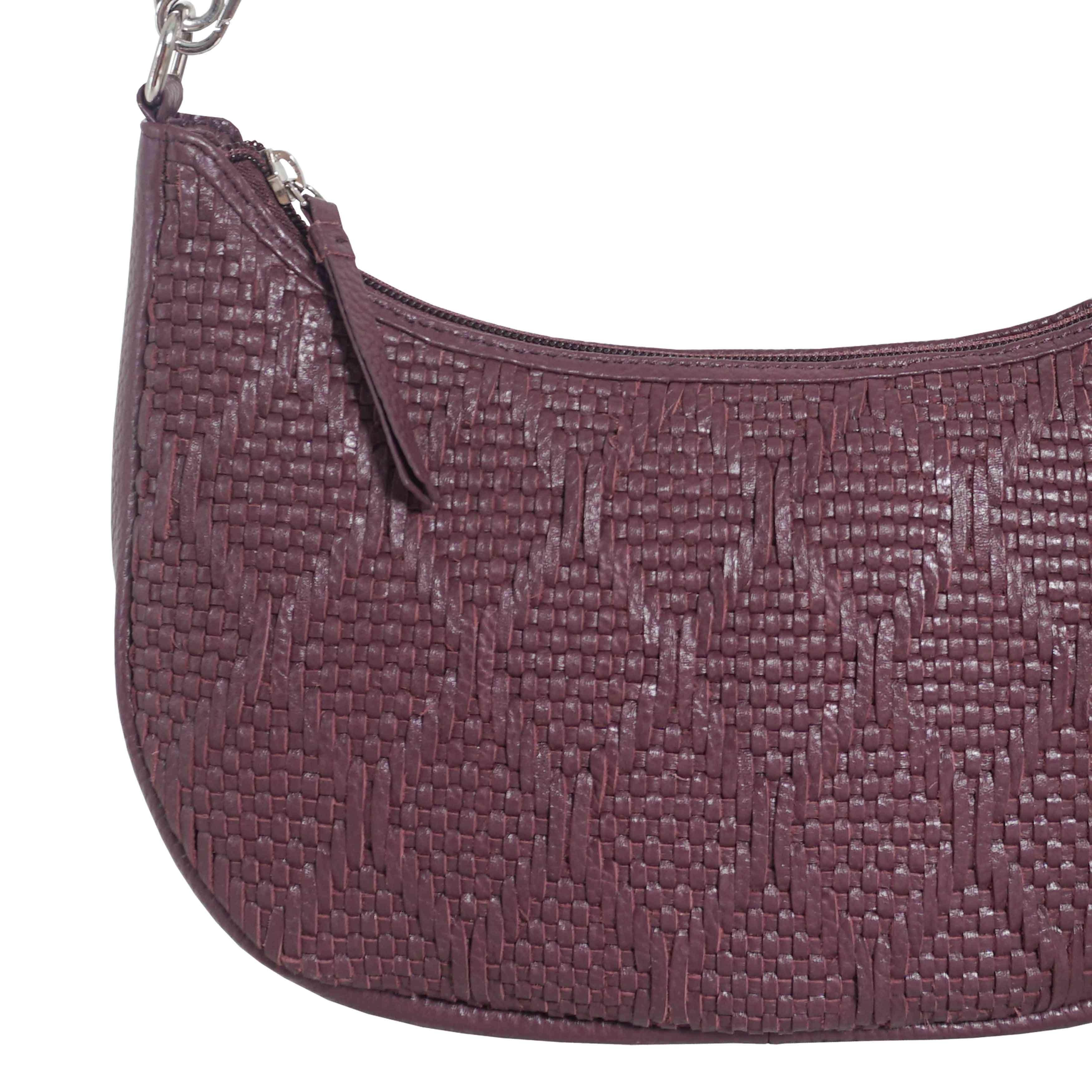 'Wonder Weave' Burgundy Real Leather Woven Designer Shoulder Crossbody Bag
