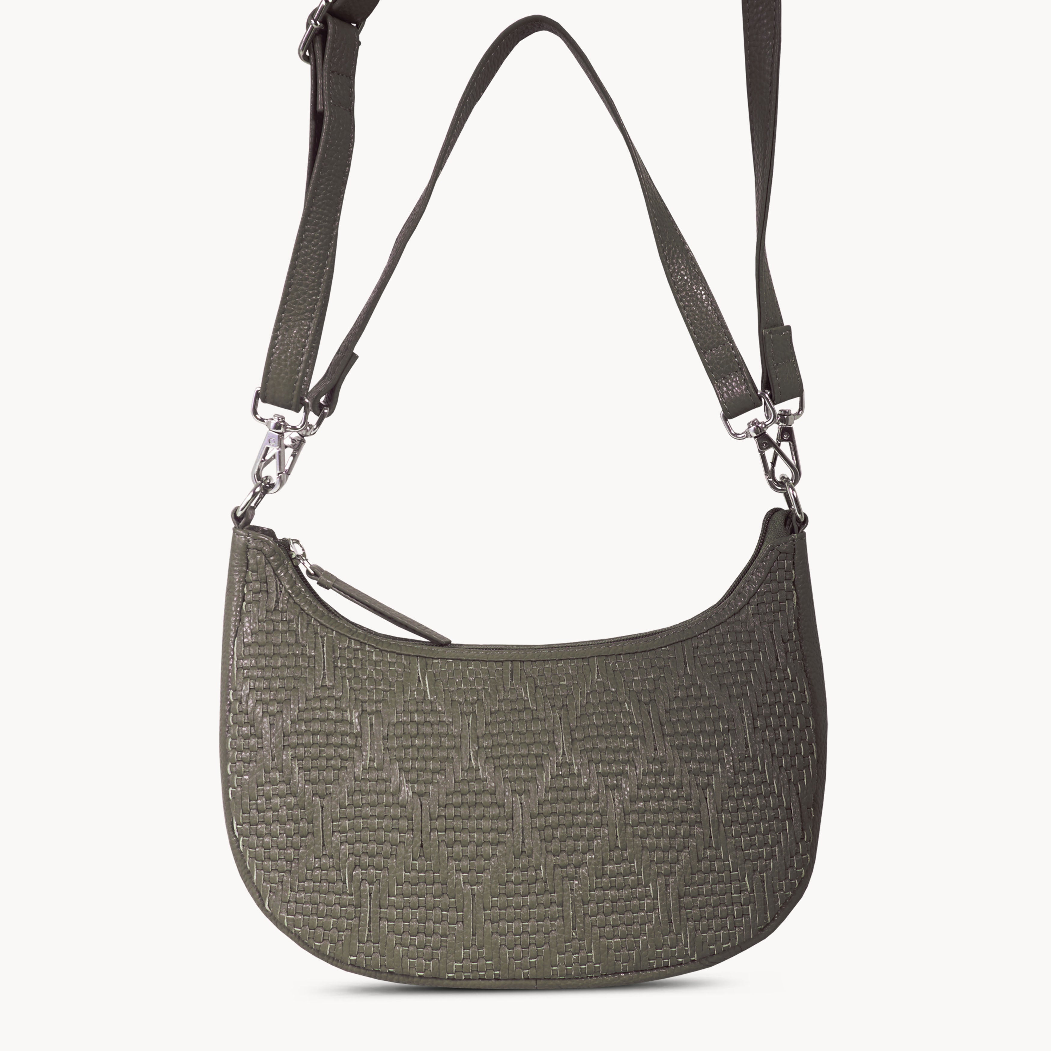 'Wonder Weave' Light Olive Real Leather Woven Designer Shoulder Crossbody Bag