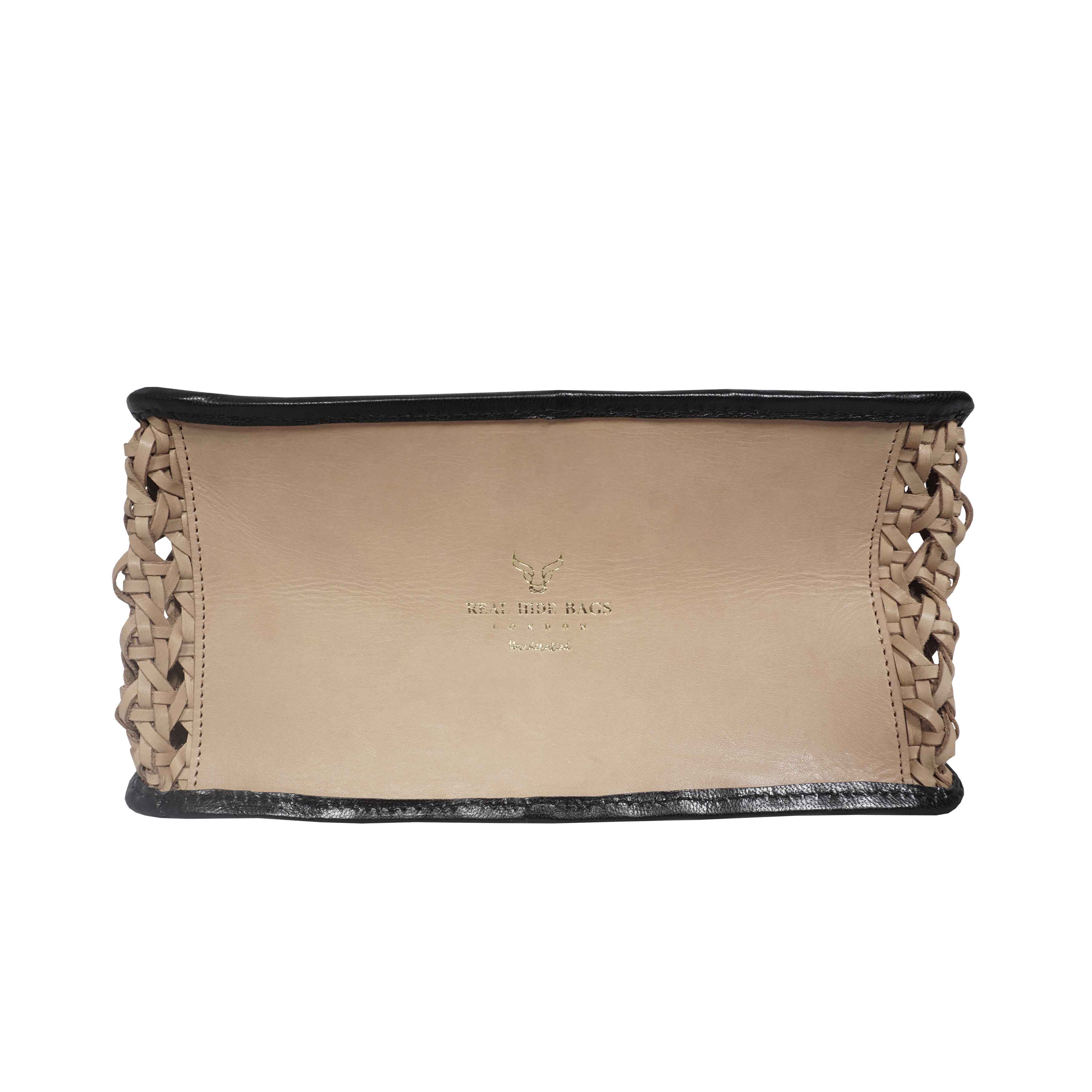 'PELLE TESSUTA' Beige & Black Real Leather Woven Tote Bag