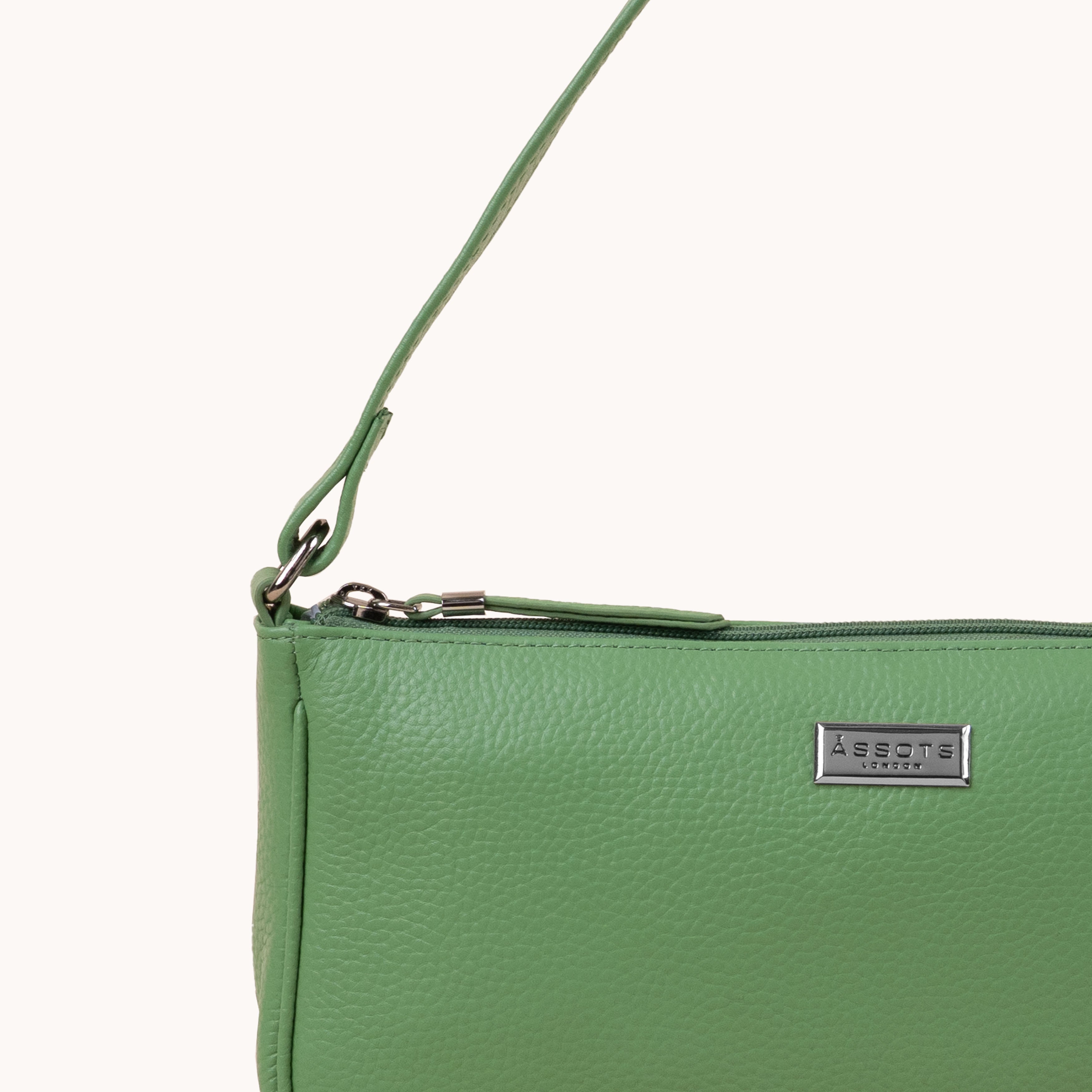 'ZARA' Matcha Green Pebble Grain Real Leather Shoulder Bag