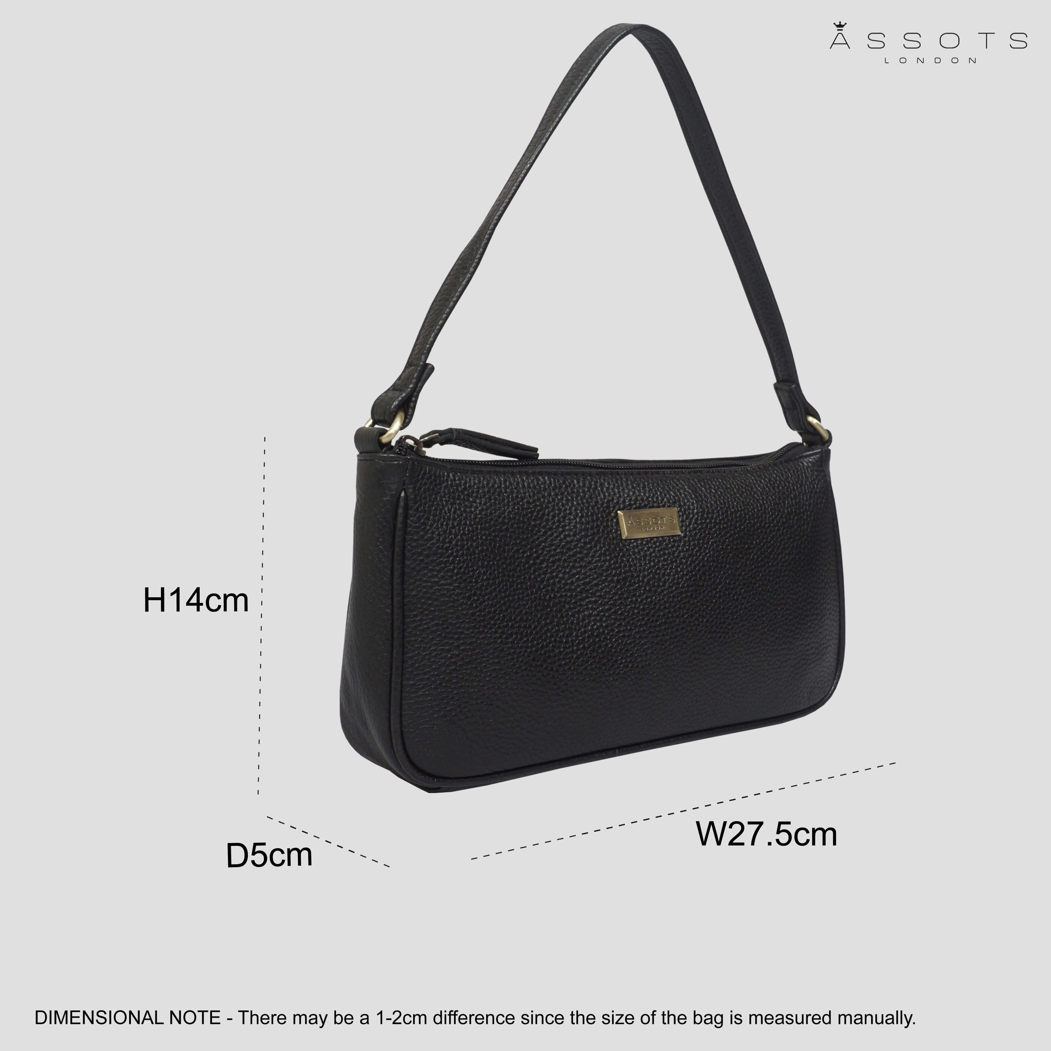 'ZARA' Black Soft Pebble Grain Real Leather Baguette Shoulder Bag