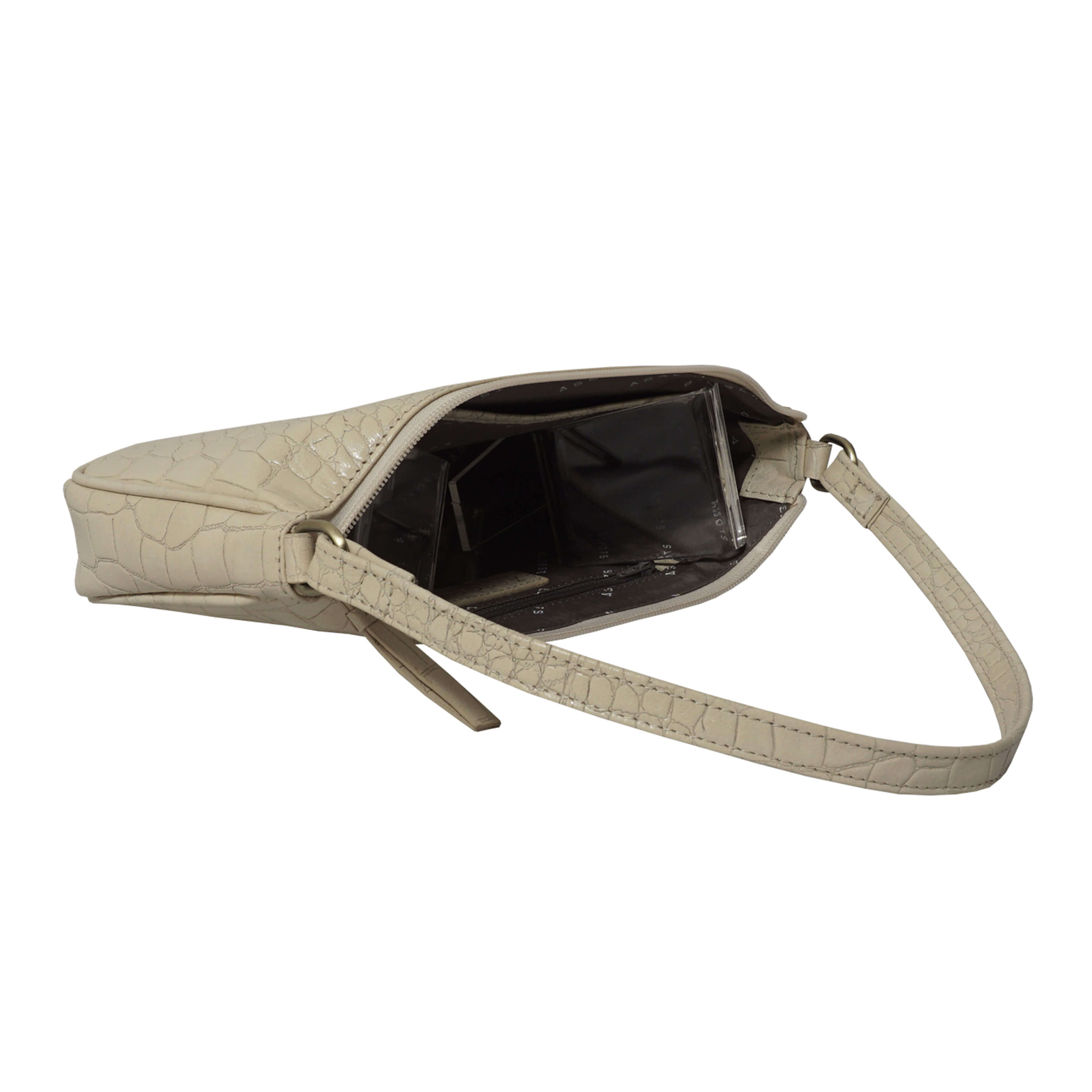 'ZARA' Off White Croc Real Leather Baguette Shoulder Bag