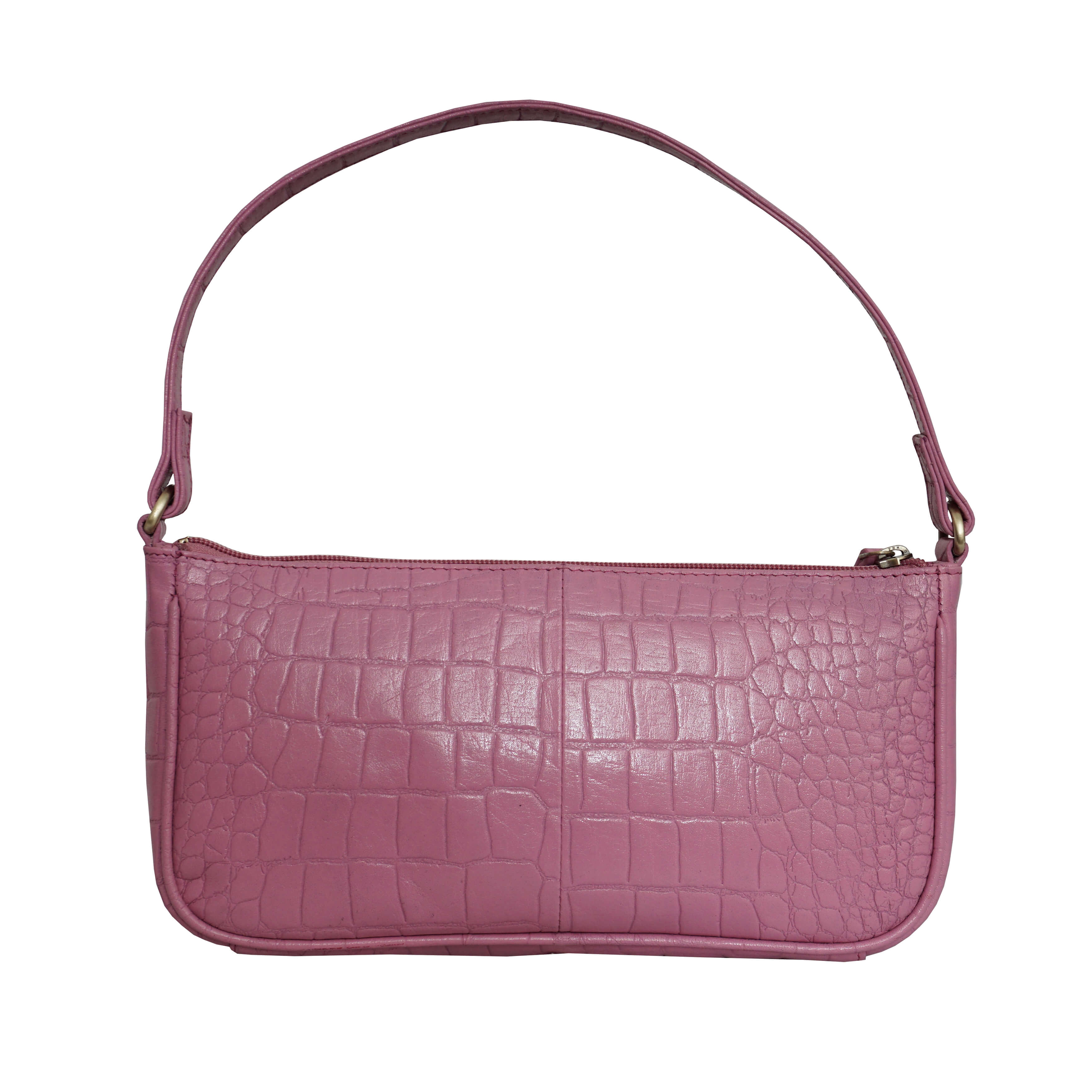 'ZARA' Pink Designer Croc Real Leather Baguette Shoulder Bag