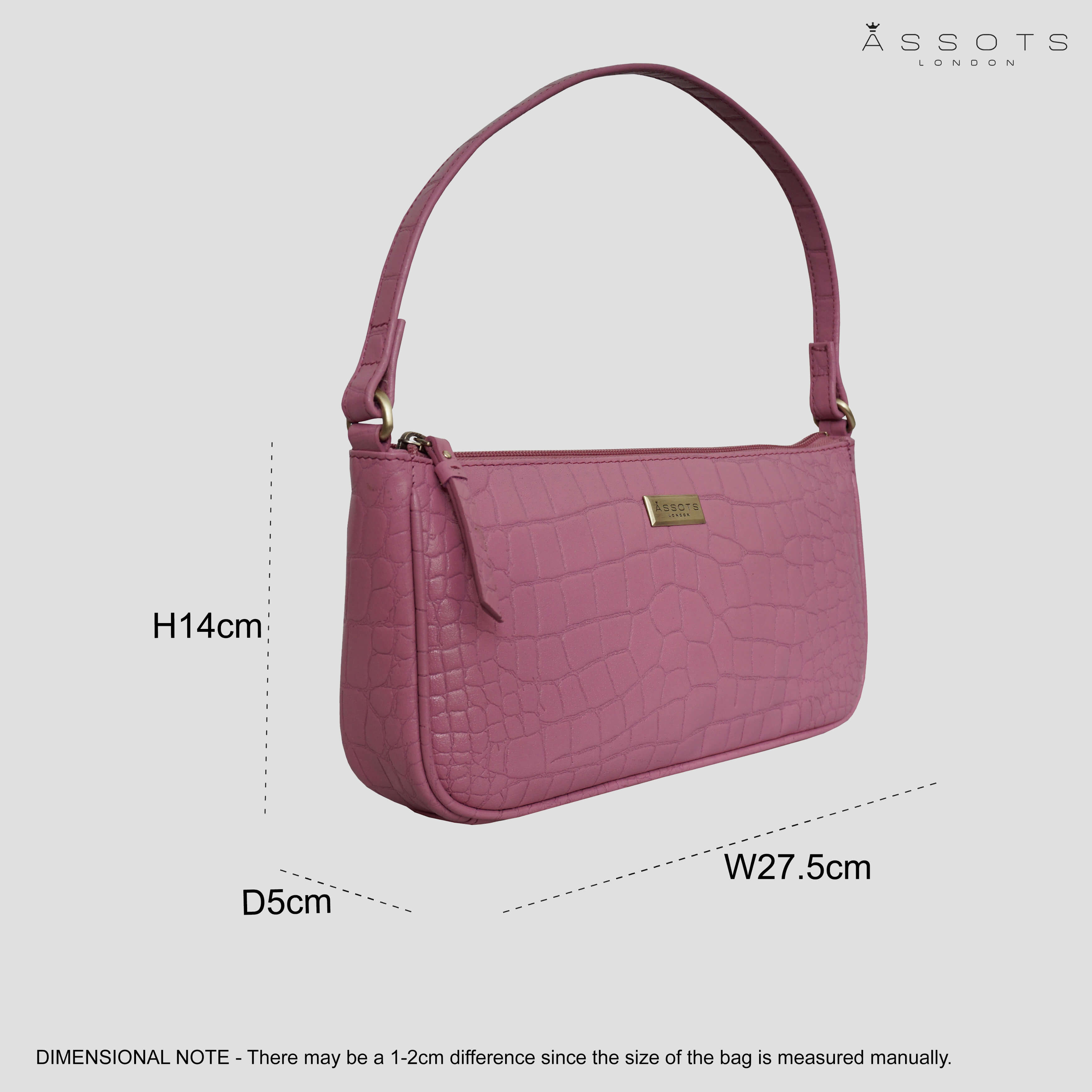 'ZARA' Pink Designer Croc Real Leather Baguette Shoulder Bag