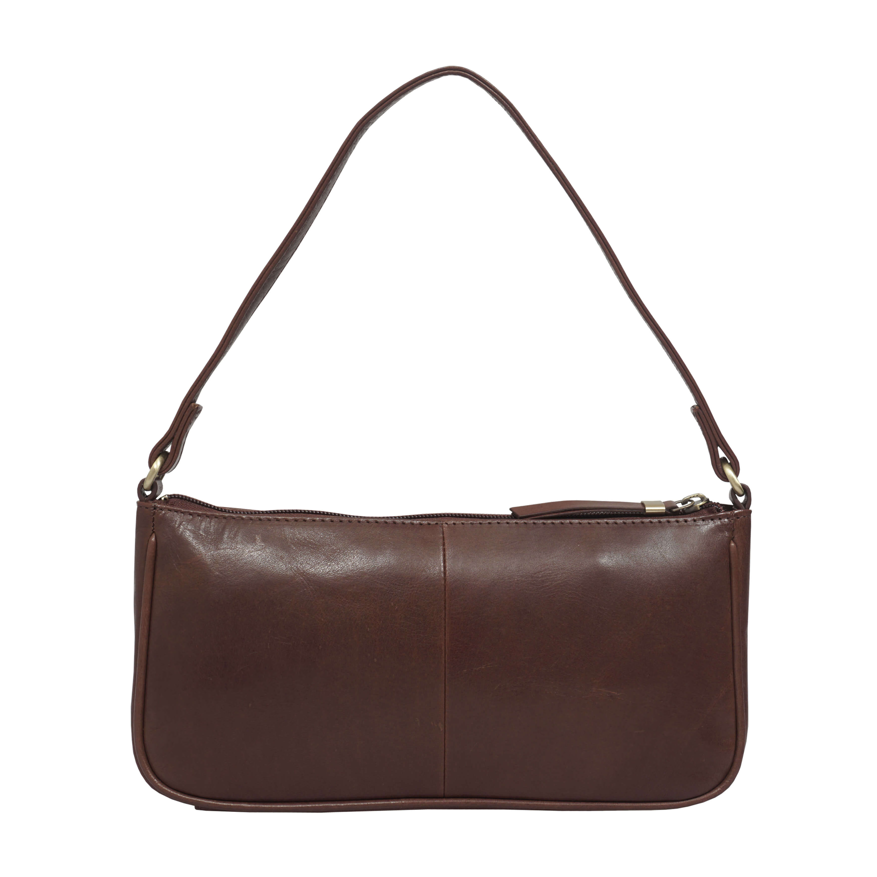 'ZARA' Brown Polished Real Leather Baguette Shoulder Bag