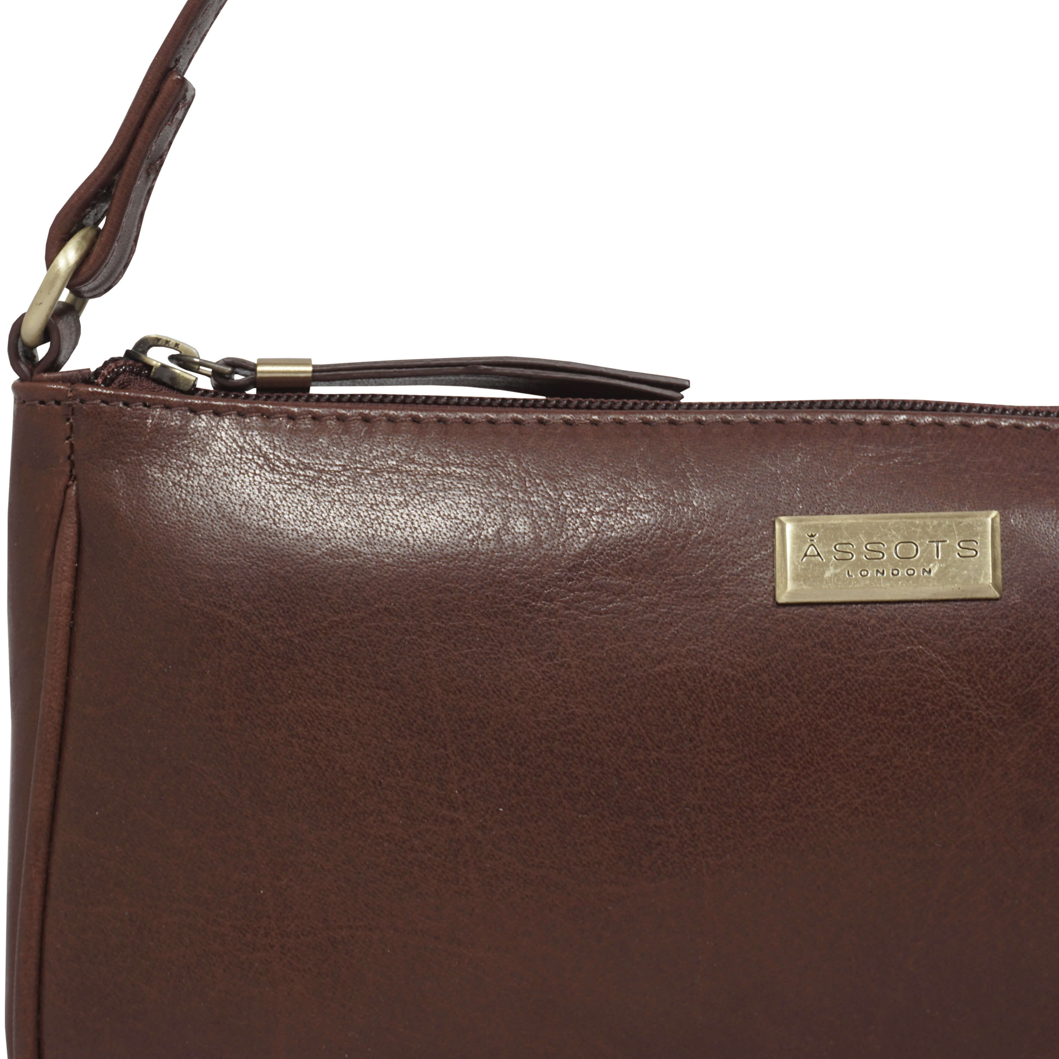 'ZARA' Brown Polished Real Leather Baguette Shoulder Bag
