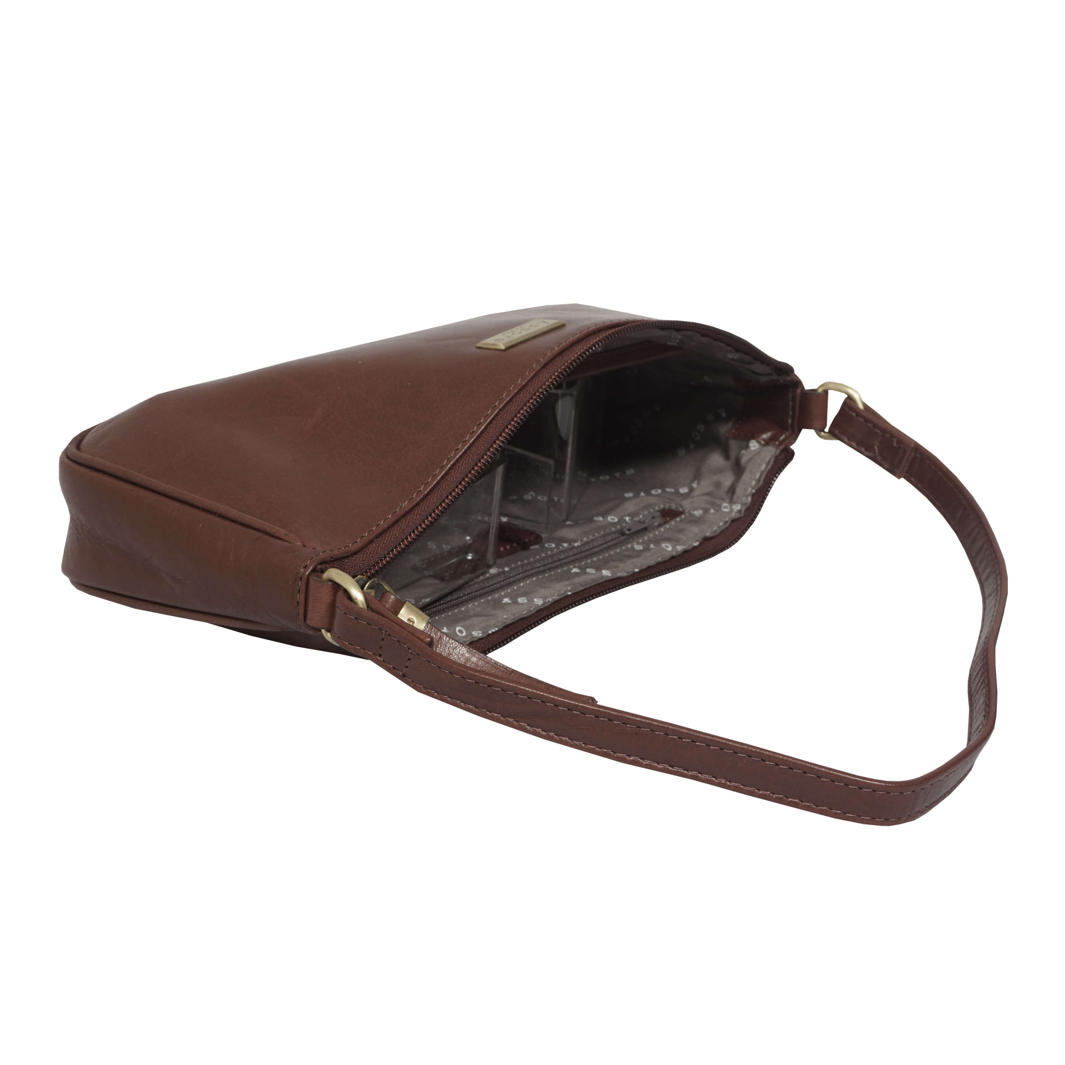 'ZARA' Brown Polished Real Leather Baguette Shoulder Bag
