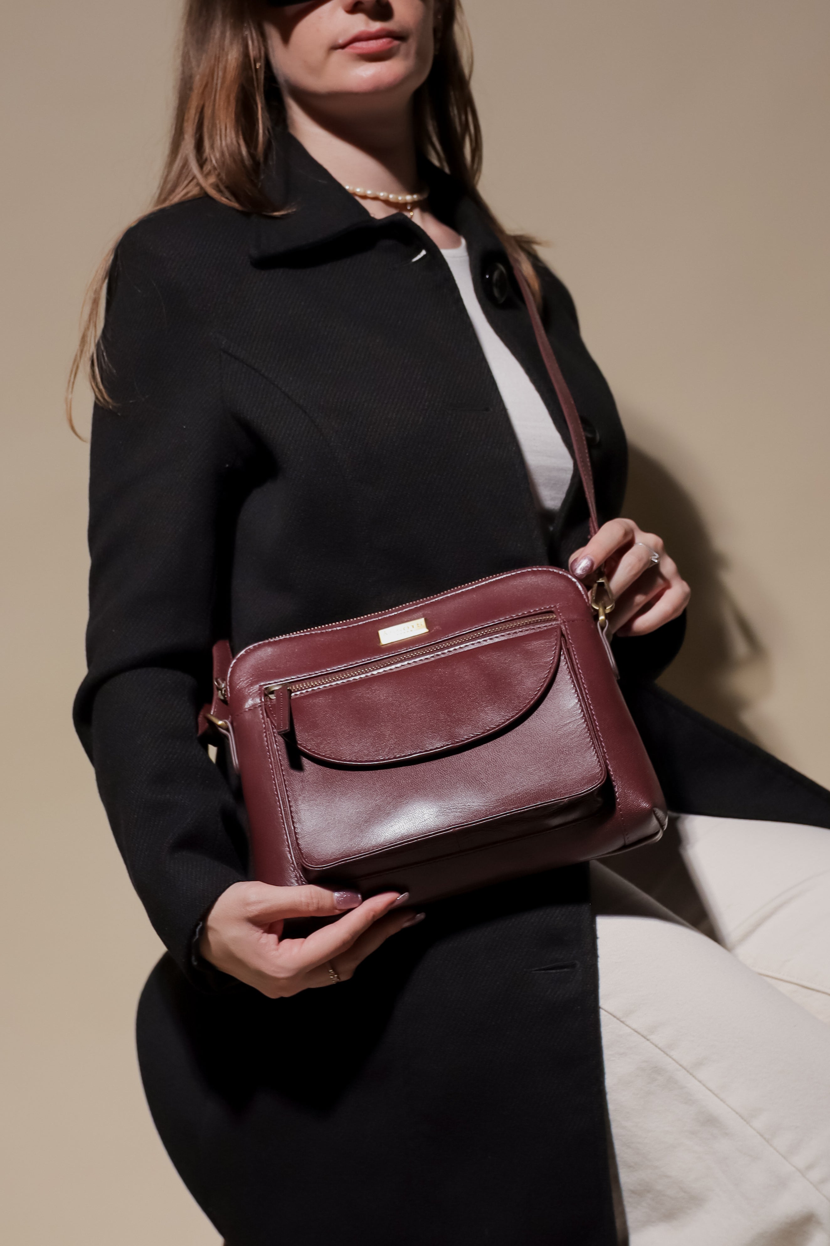 'JEAN' Plum Vegetable Tanned Real Leather Crossbody Bag