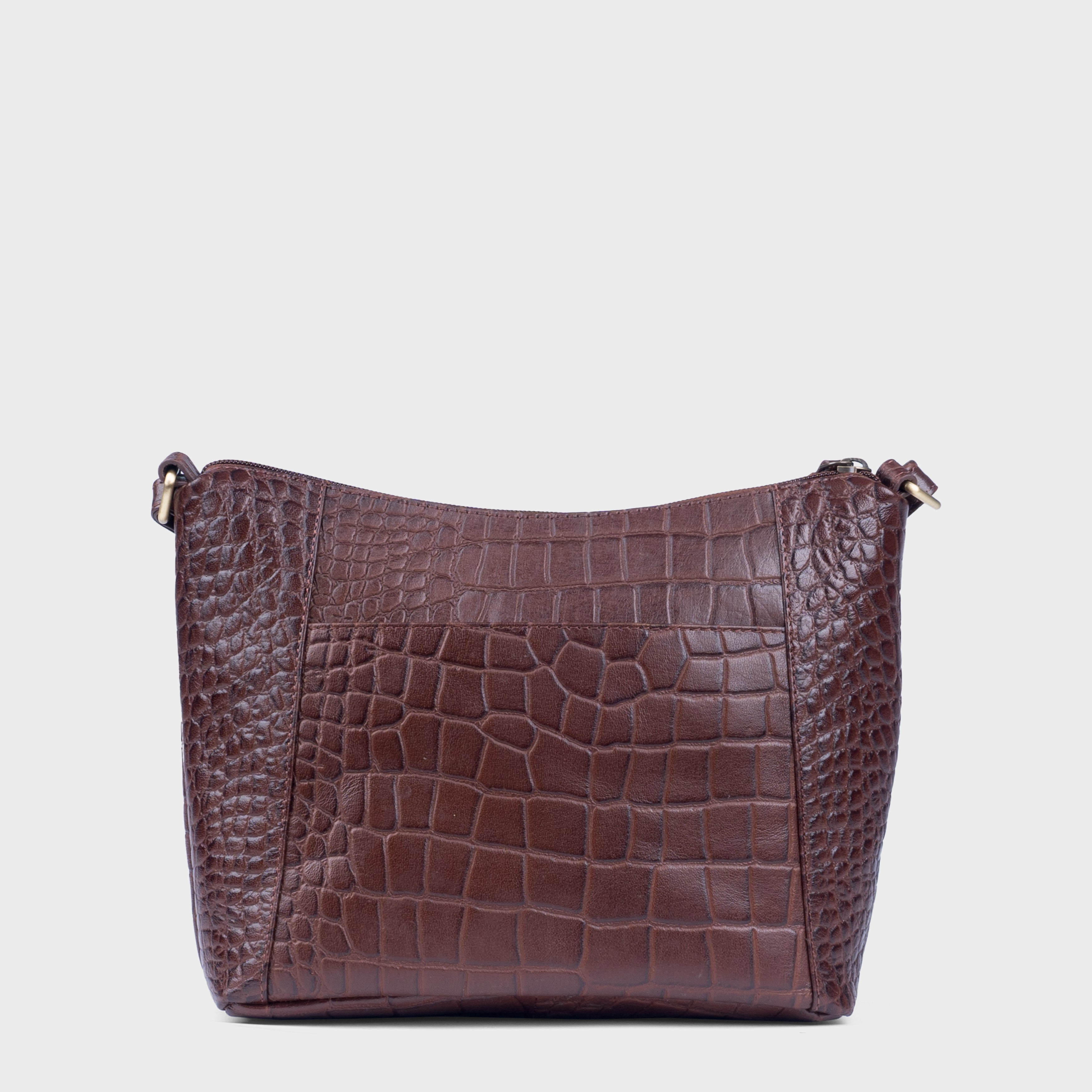 'CAROL' Brown Croc Real Leather Designer Crossbody Shoulder Bag