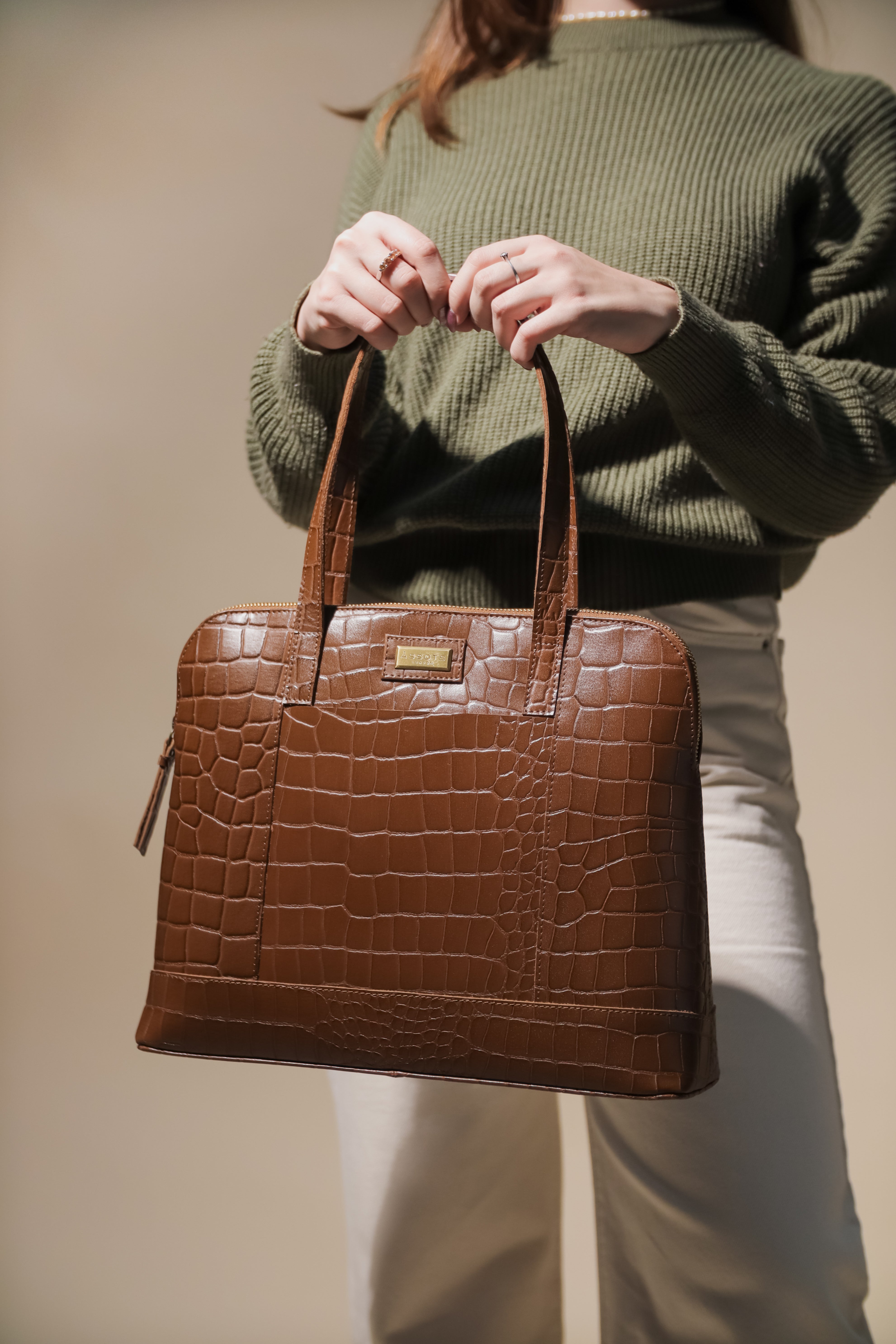 'Eva' Tan Croc Real Leather Designer Unlined Tote Bag