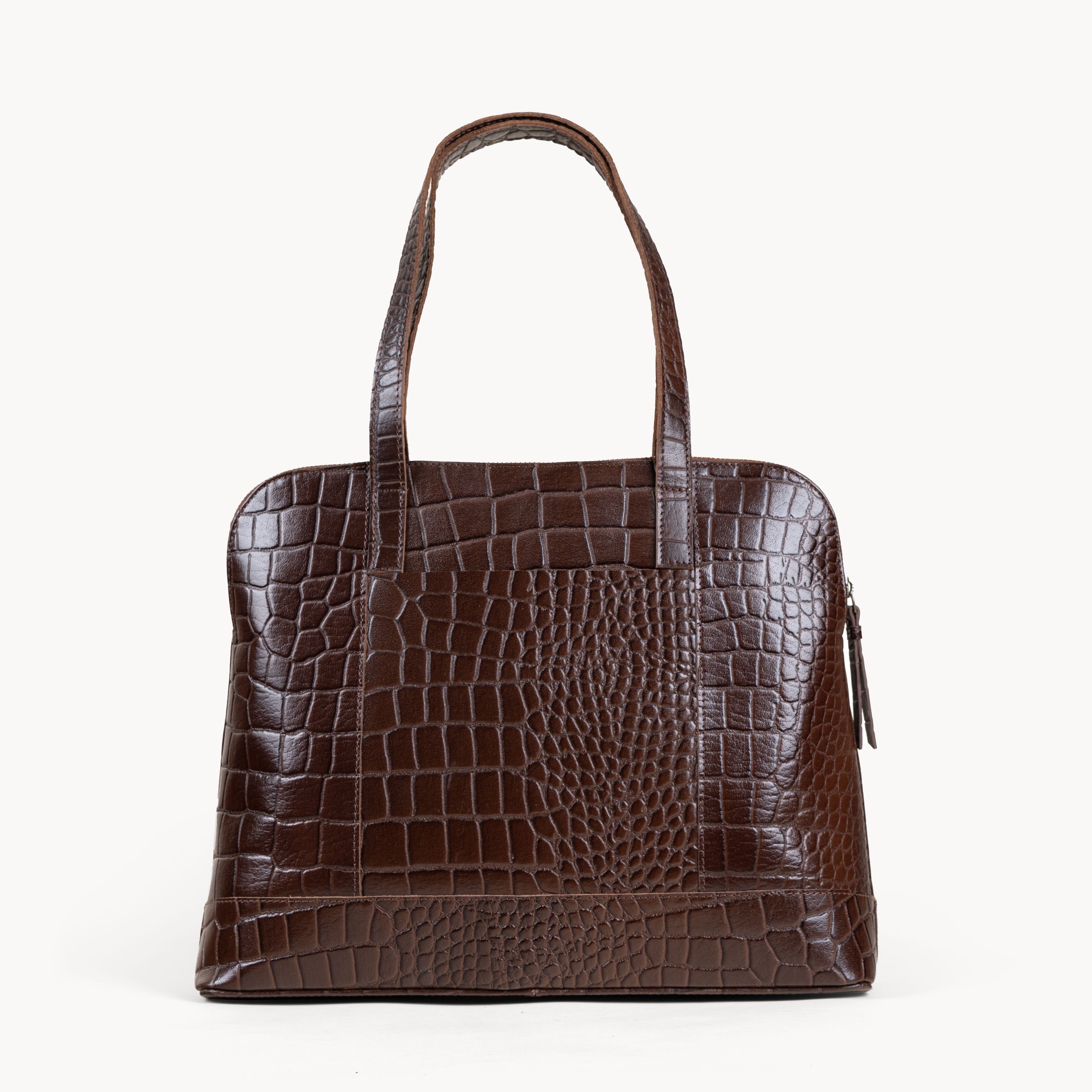 'Eva' Brown Croc Real Leather Designer Unlined Tote Bag