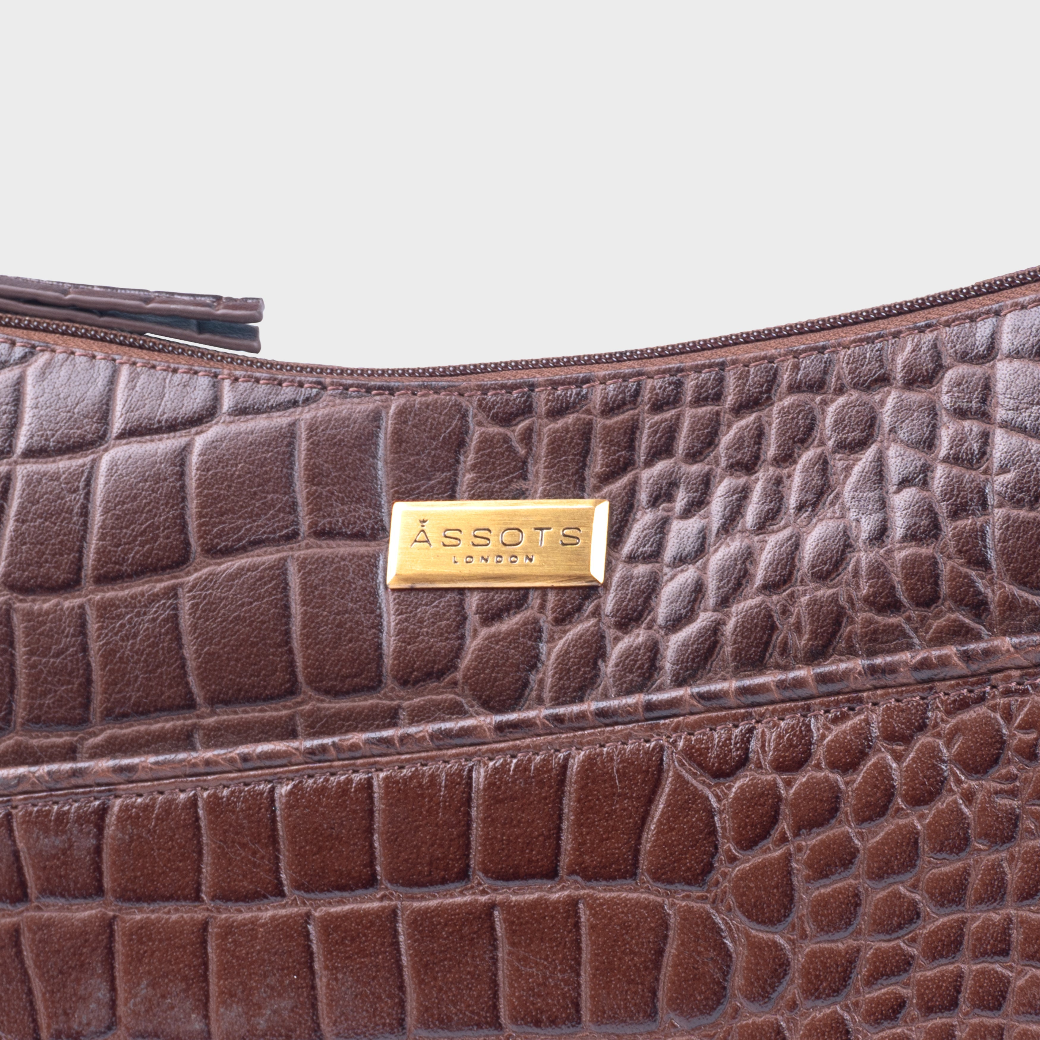 'CAROL' Brown Croc Real Leather Designer Crossbody Shoulder Bag