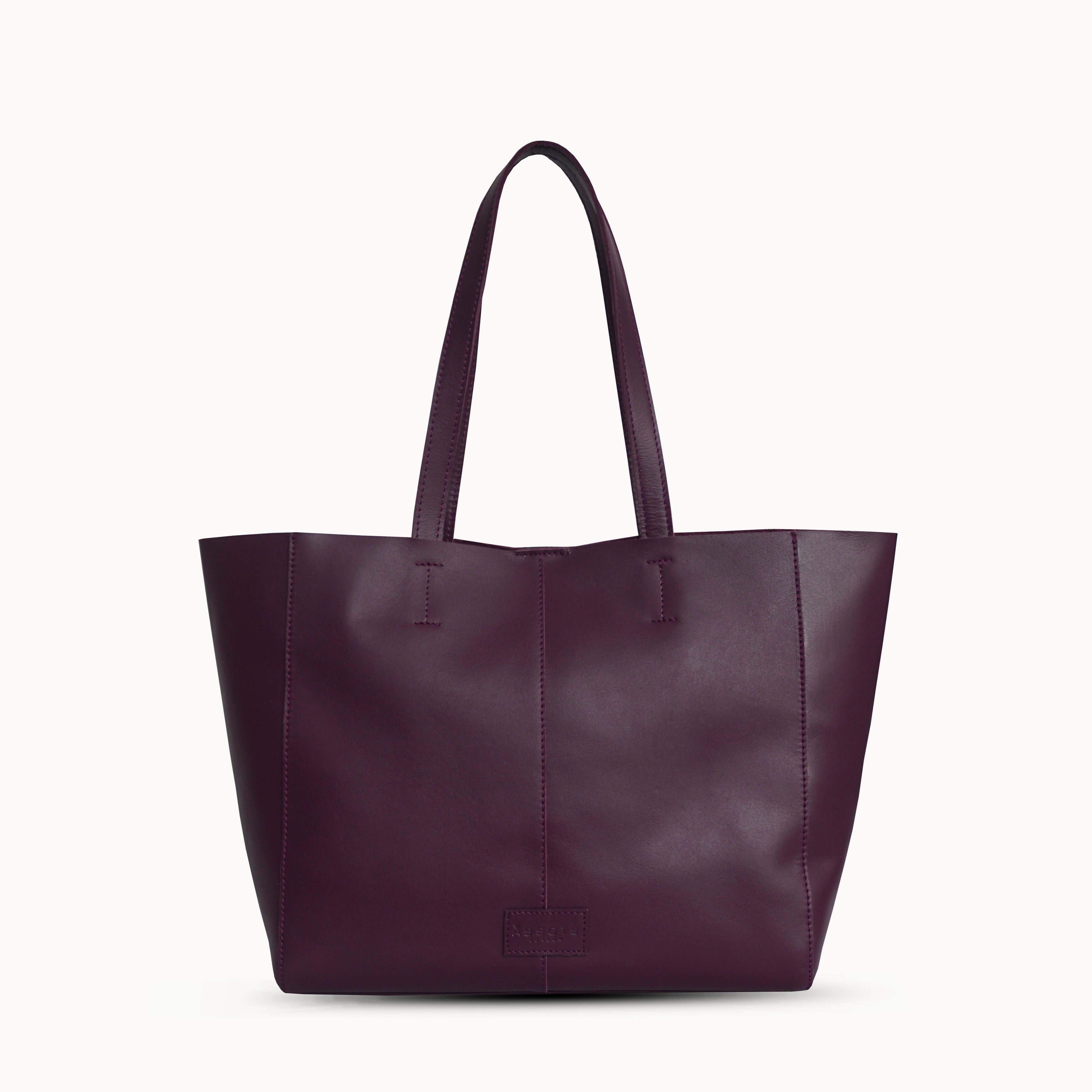 'ABINGDON' Burgundy Real Leather Unlined Designer Tote Bag