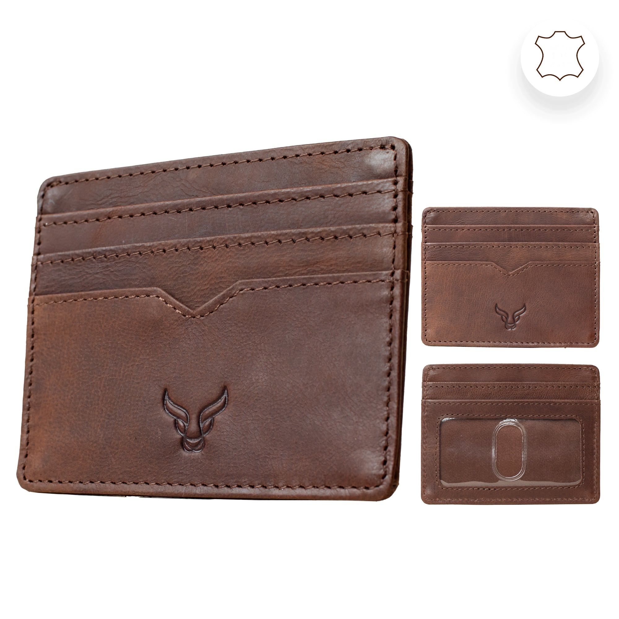 'JILL' Brown Real Leather Slim and Minimalistic RFID Protected Cardholder