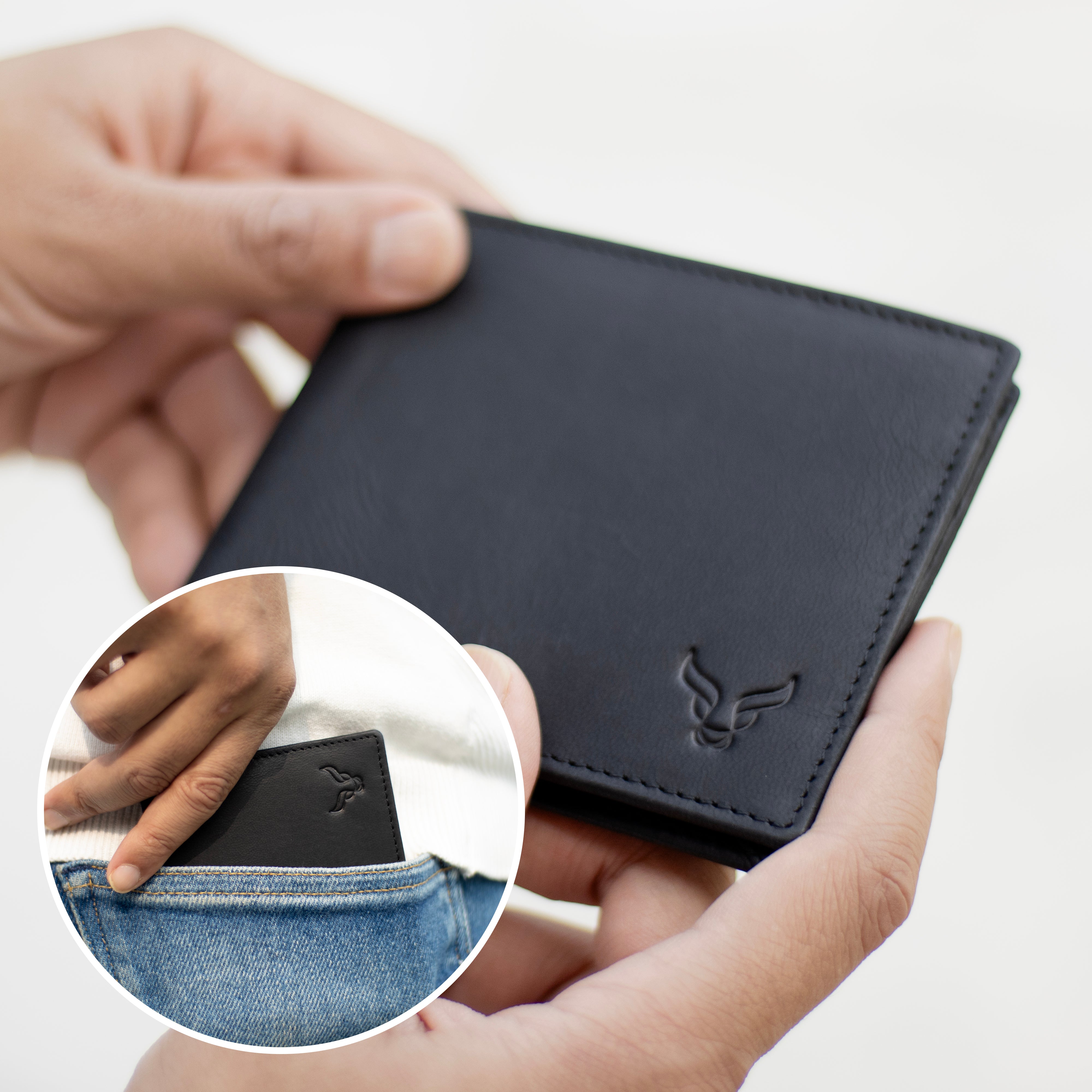 'JACK' Black Real Leather Men's RFID Slim Bifold Wallet