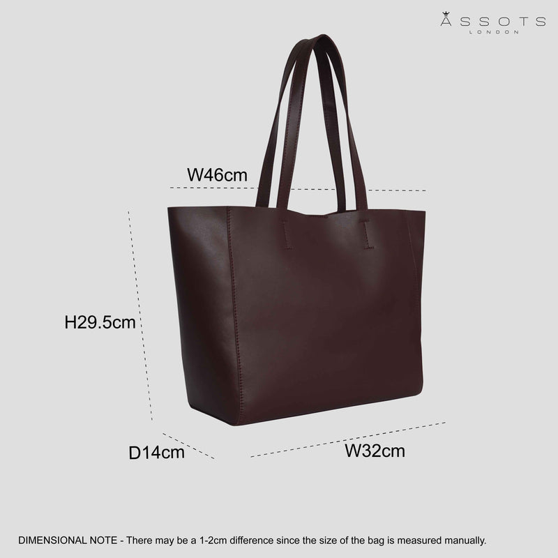 'ABINGDON' Burgundy Real Leather Unlined Designer Tote Bag