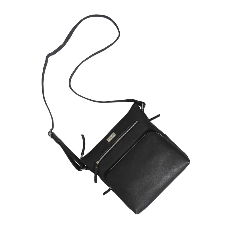 'AGATHA' Black Real Soft Pebble Grain Leather Crossbody Bag