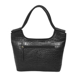 'Amanda' Black Real Croc Textured Leather Designer Shoulder Bag