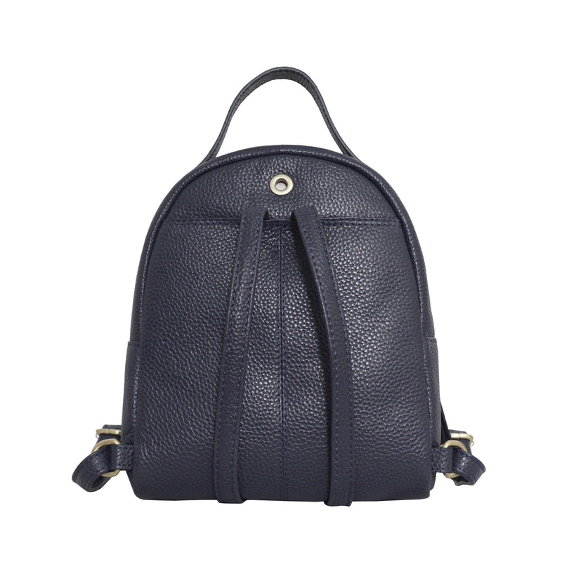 'Betty' Navy Zip Top Mini Pebble Grain Leather Backpack
