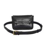 'CAMELLA' Black Croc Leather Bum Belt Waist Festival Bag