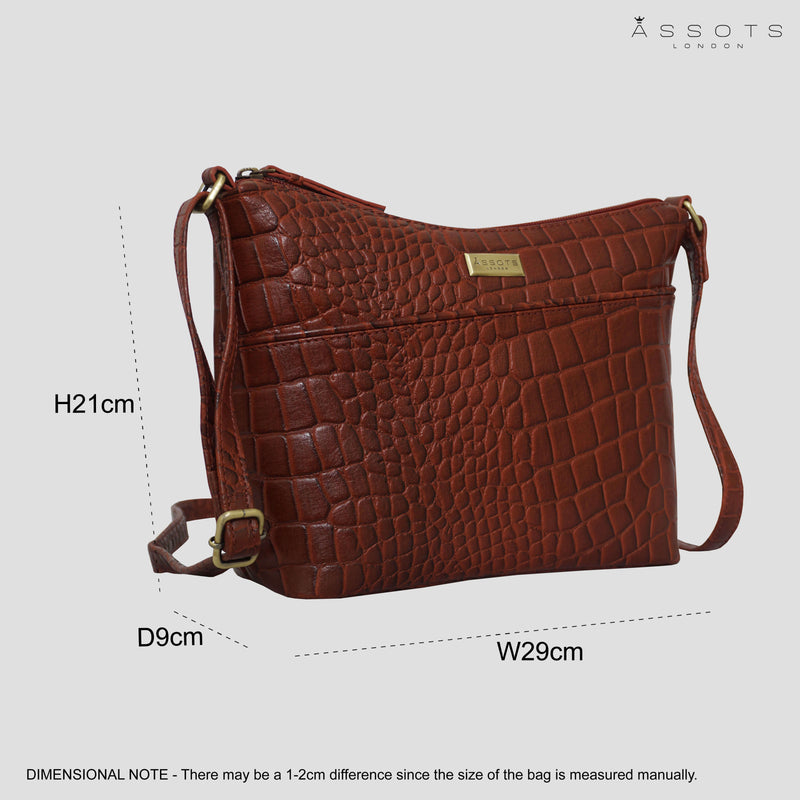 'CAROL' Red Croc Real Leather Designer Crossbody Shoulder Bag
