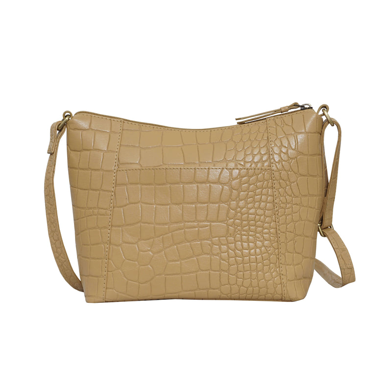 'CAROL' Camel Croc Real Leather Designer Crossbody Shoulder Bag