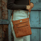 'CORI' Distressed Tan Real Leather Crossbody Bag